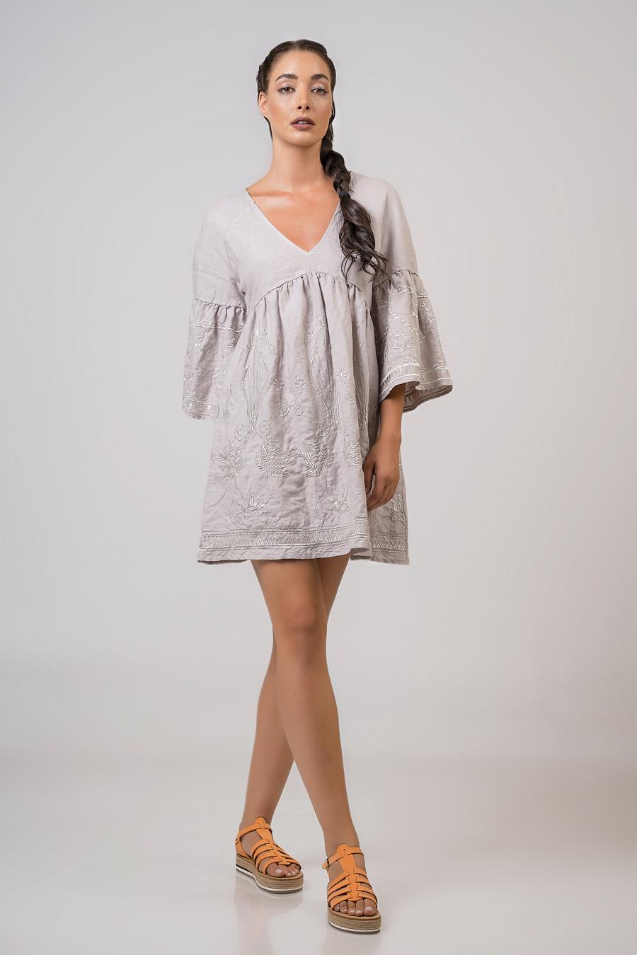 3 4 sleeve mini dress Short with 3/4 sleeves Pouro Luxury Princess Wedding Dresses needs images Color:Desert Rose Notch neckline featuring trim