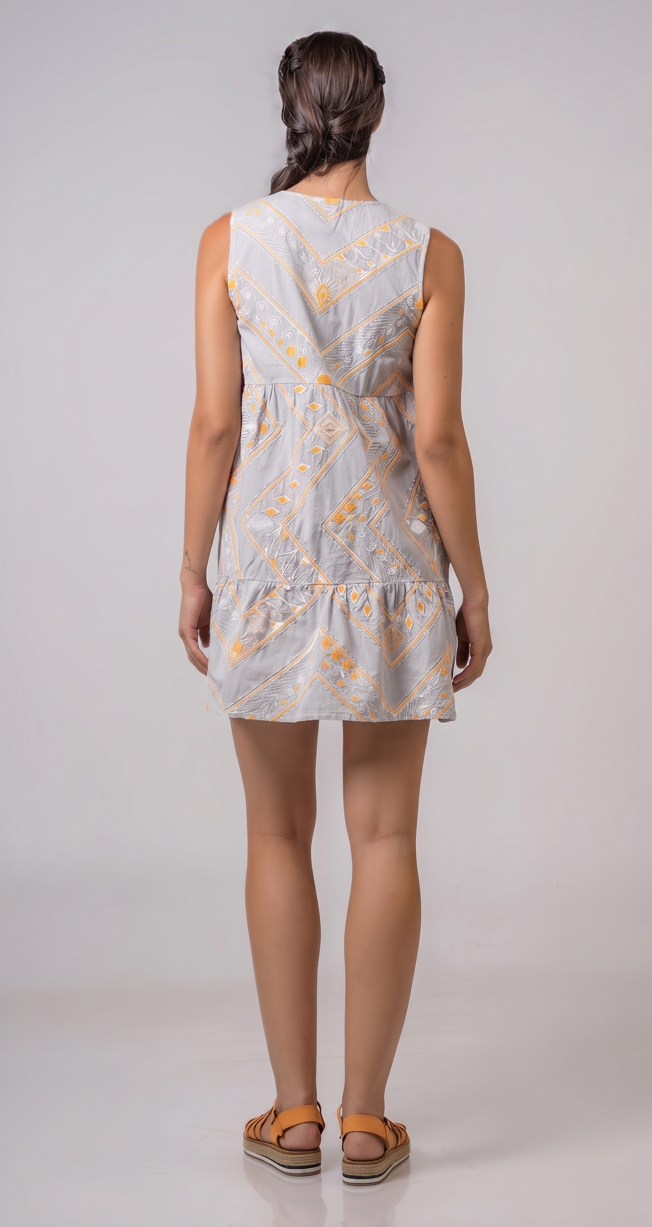 Short Dress with embroidery Grey - Orange