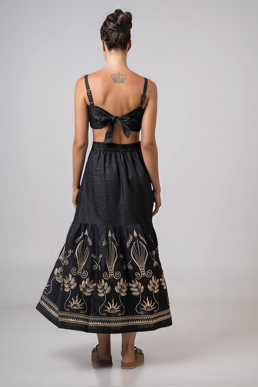 Set high waist skirt and top with embroidery Black - Gold
