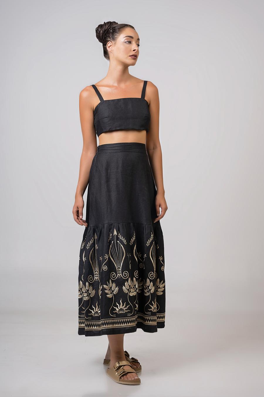 Set high waist skirt and top with embroidery Black - Gold