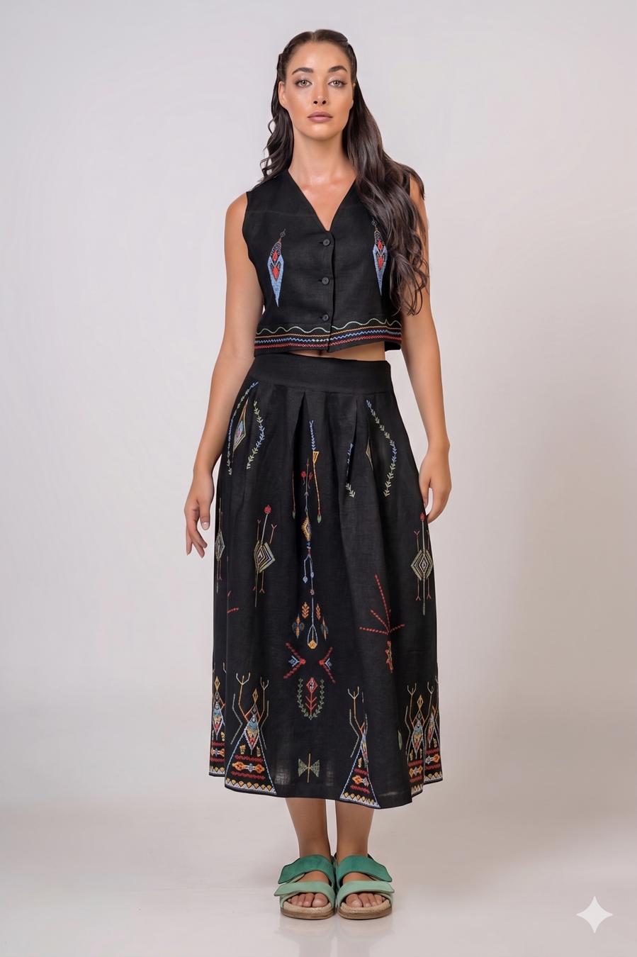 Vest with Embroidered Details Black