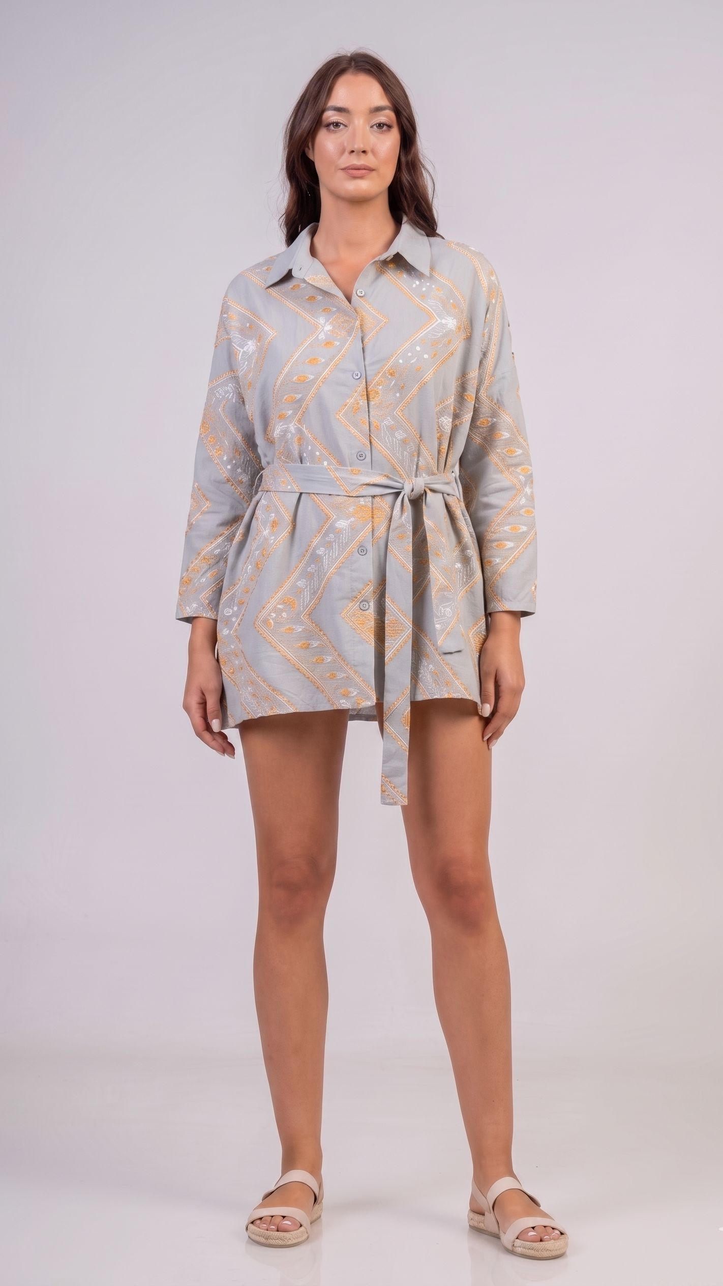 Shirt long sleeves with embroidery Grey - Orange