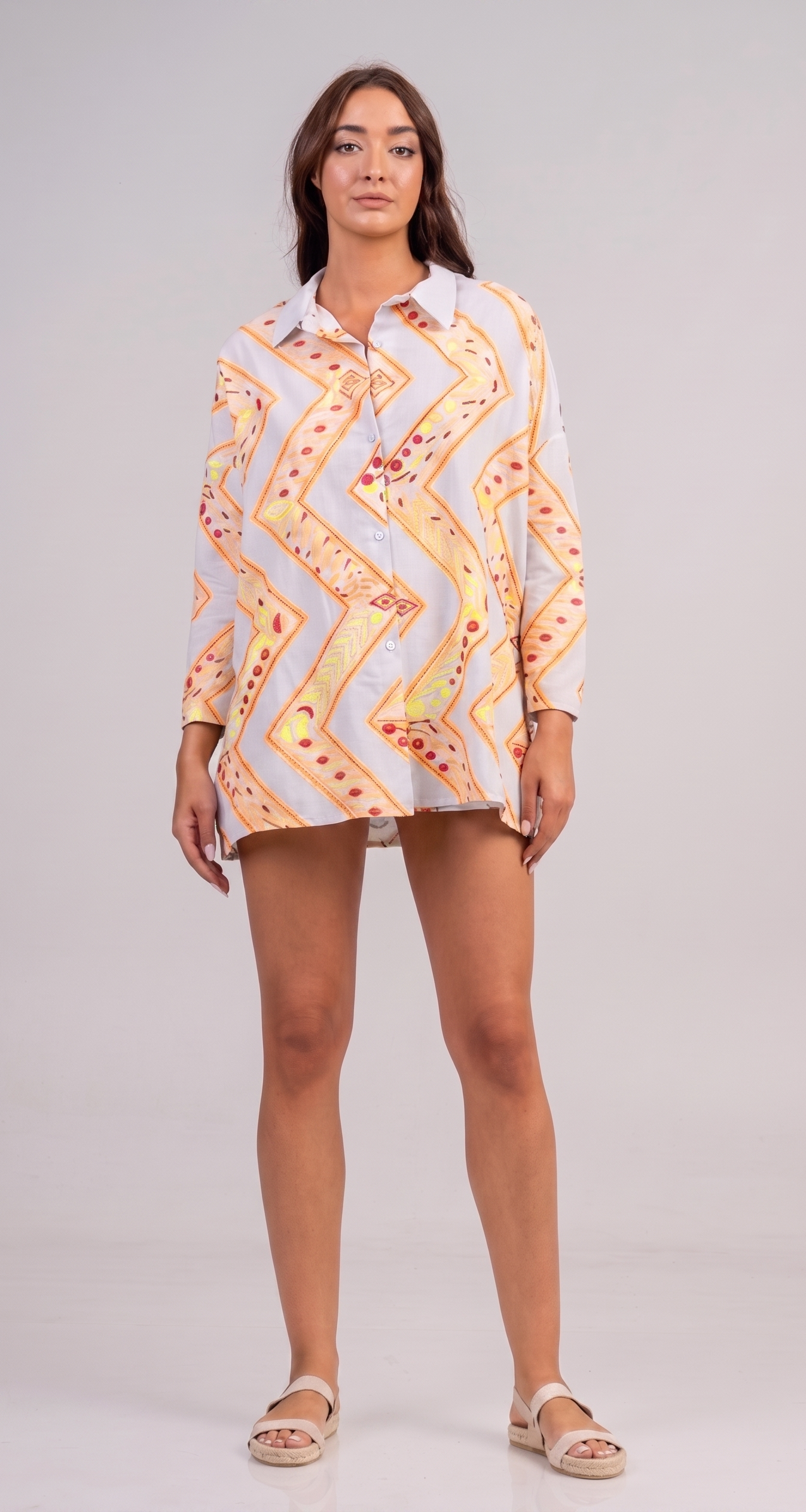 Shirt long sleeves with embroidery Off White - Orange