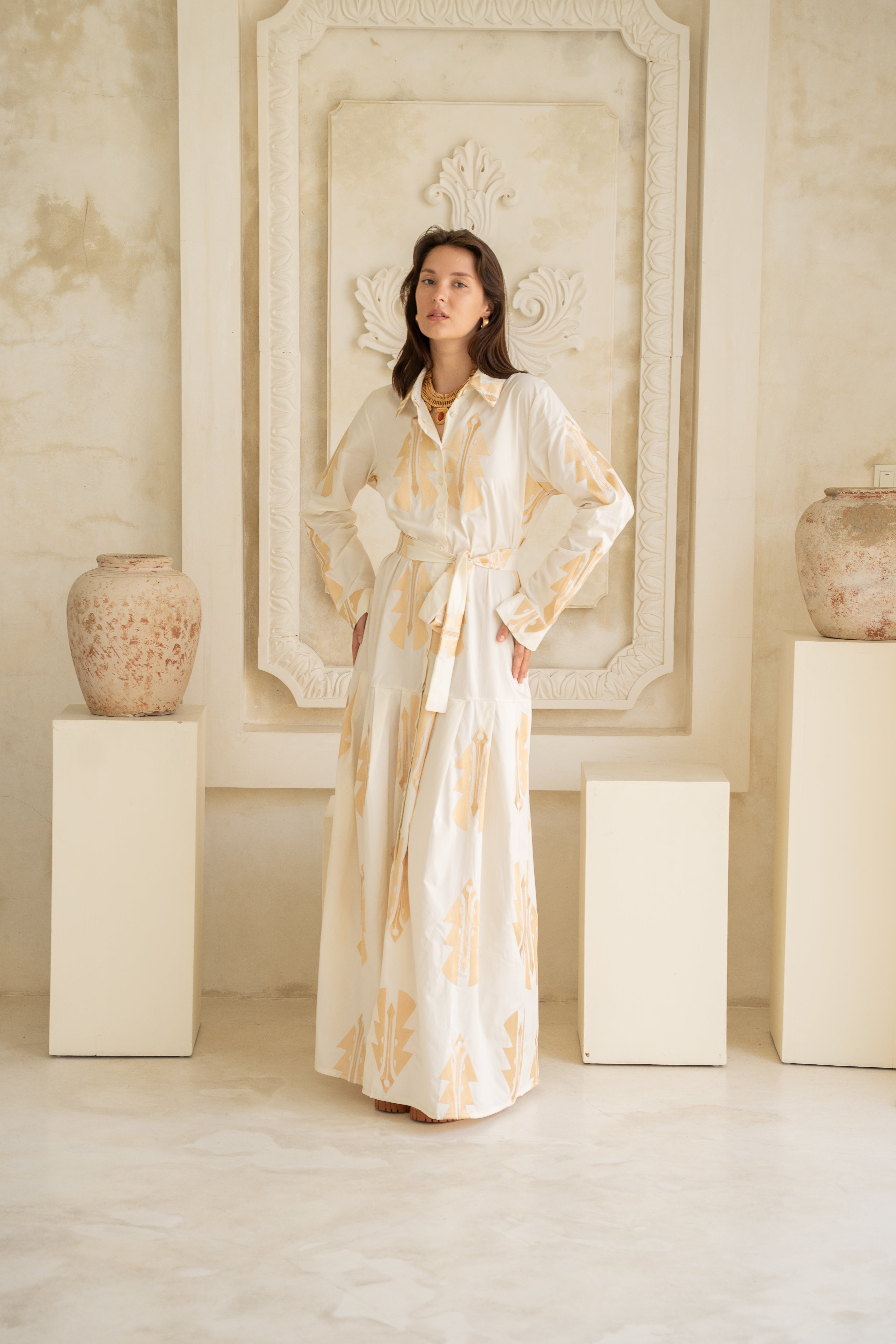 Midi embroidered tunic Vanilla - Gold