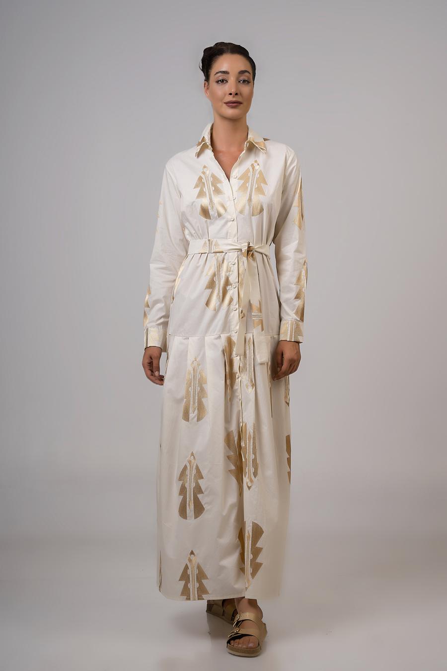 Midi embroidered tunic Vanilla - Gold