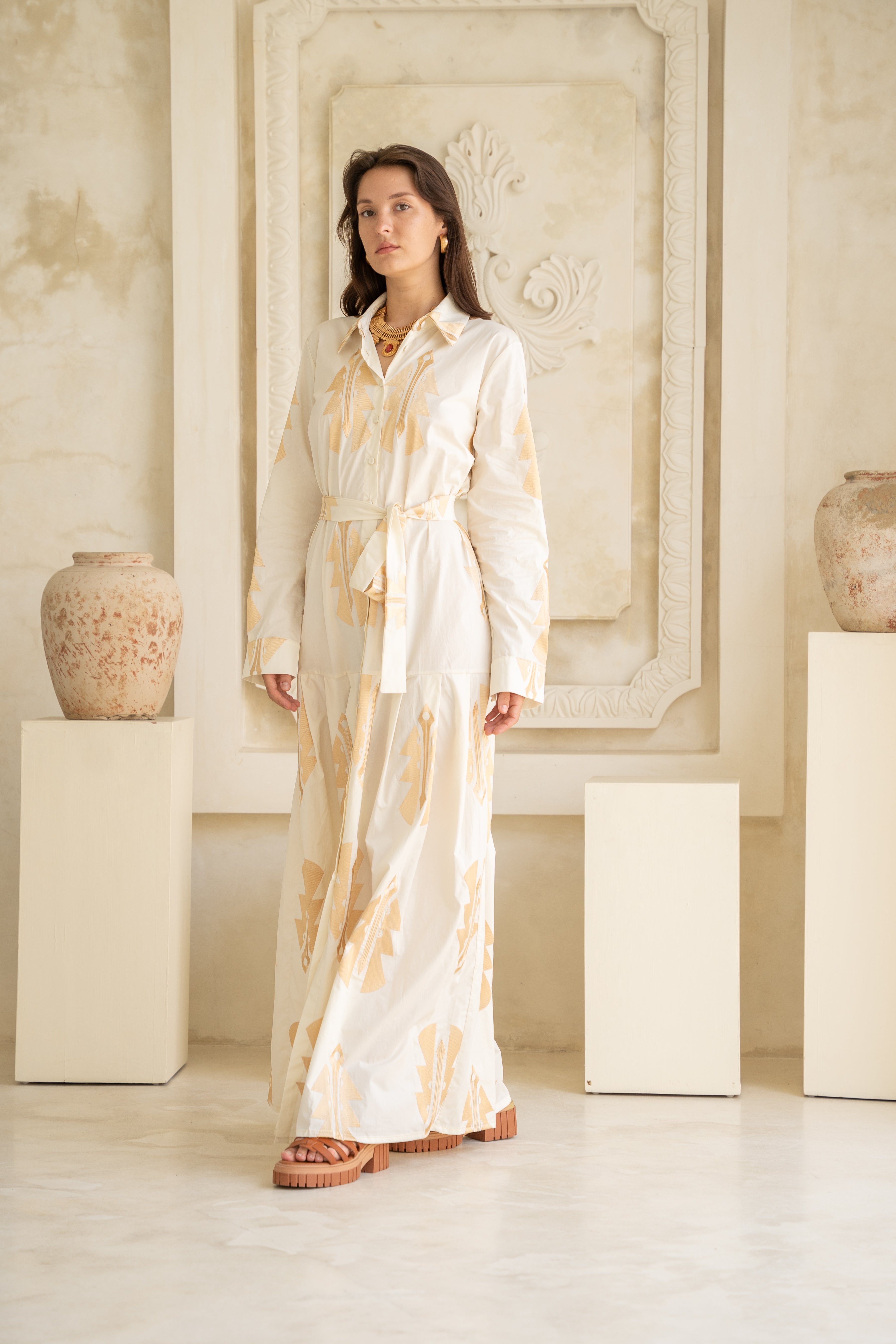 Midi embroidered tunic Vanilla - Gold
