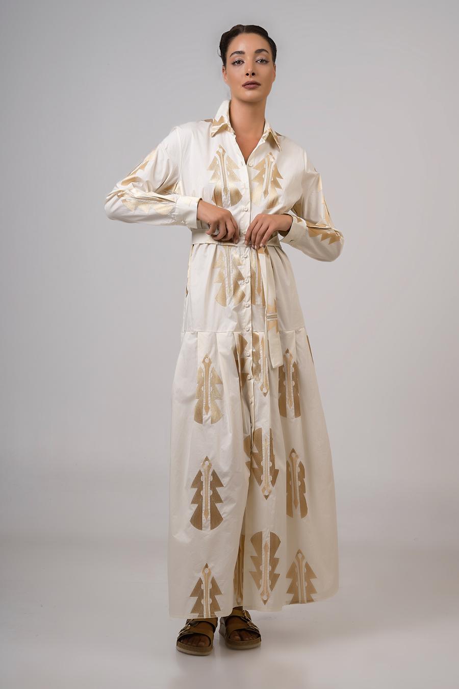 Midi embroidered tunic Vanilla - Gold
