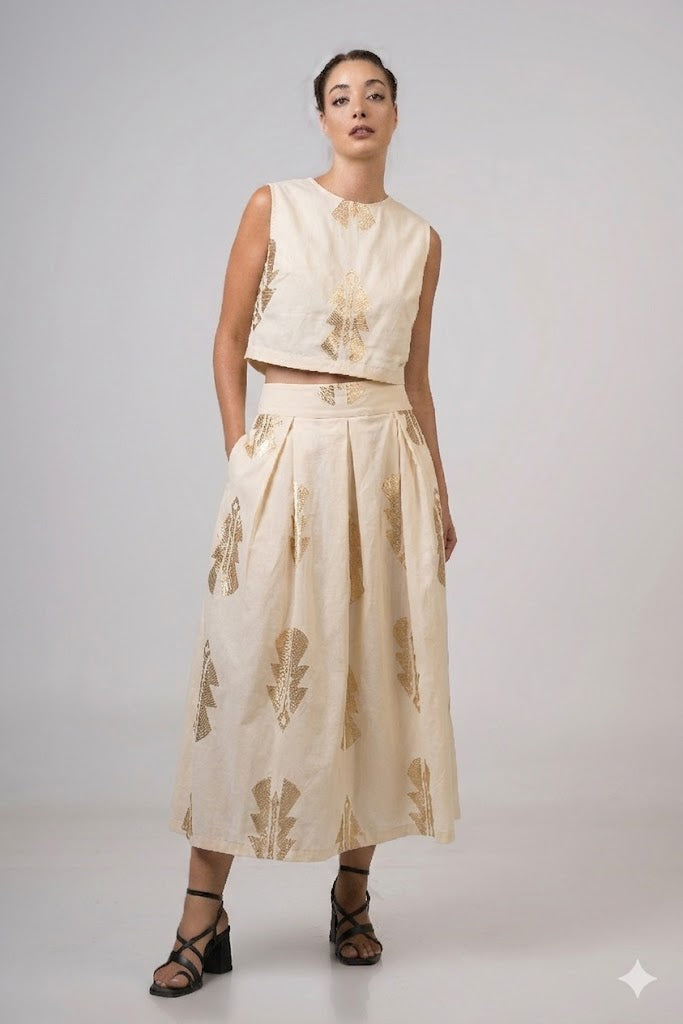 Sleeveless Embroidered Top Vanilla - Gold