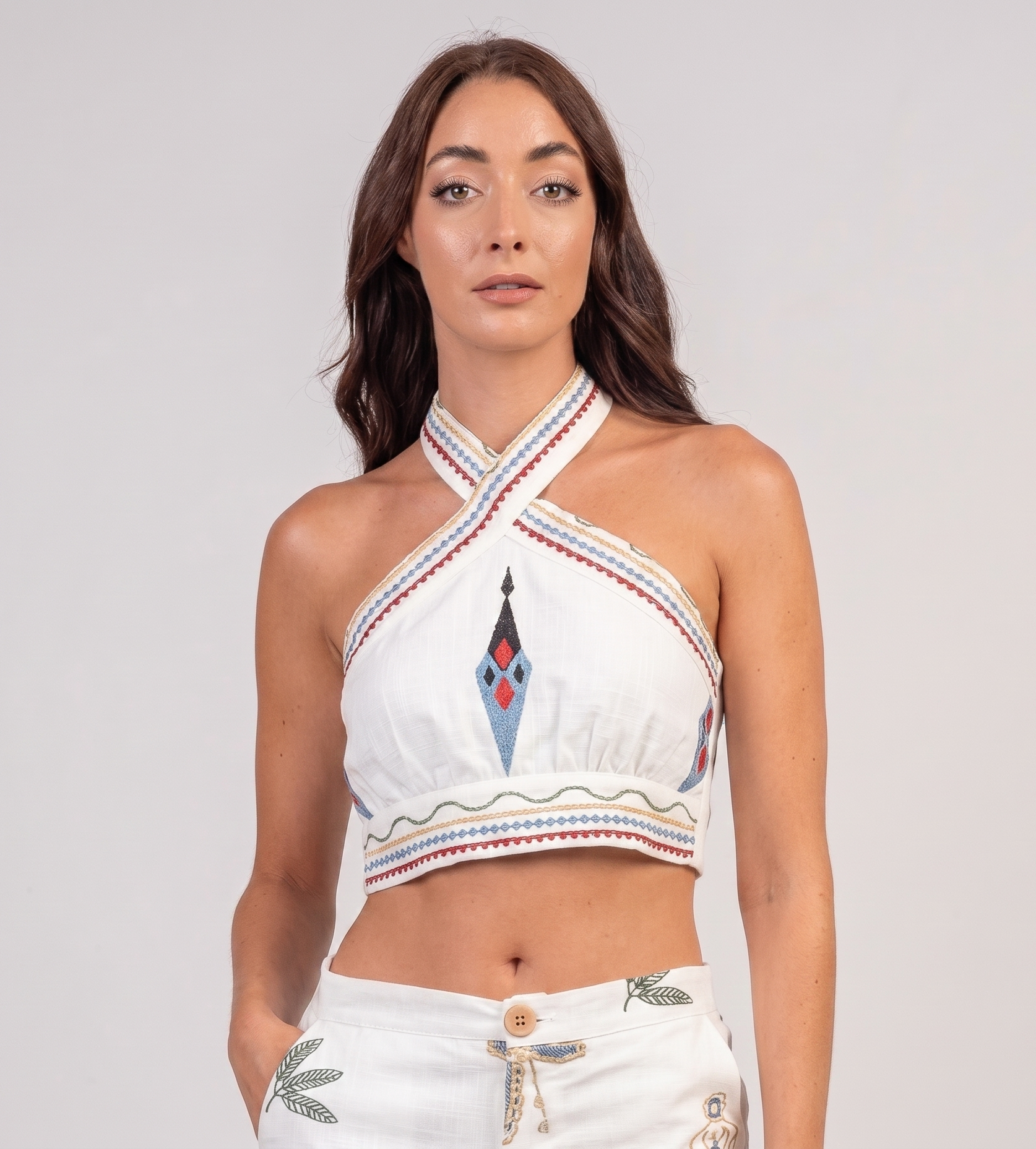Crop top with embroidery White