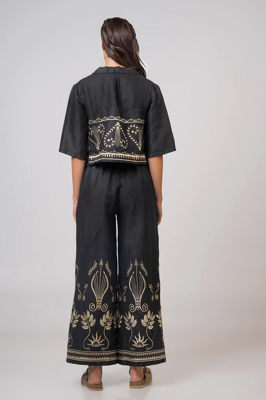 Blouse 3/4 sleeves and embroidery Black - Gold