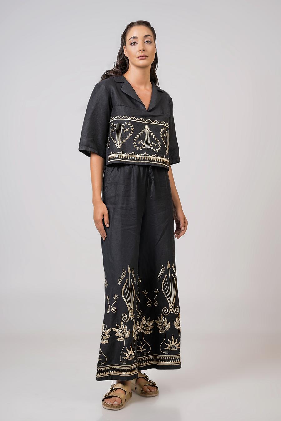 Blouse 3/4 sleeves and embroidery Black - Gold