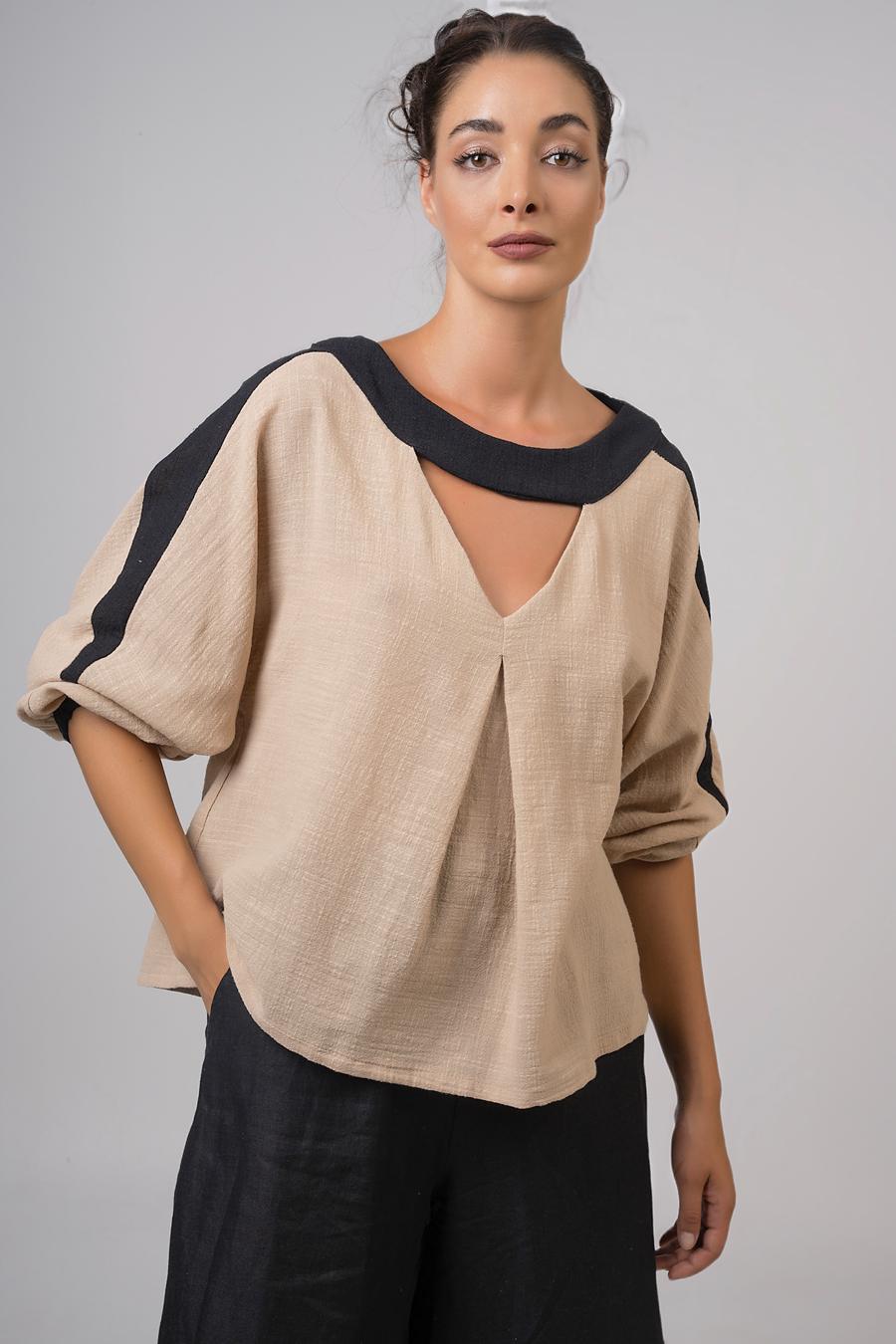 Blouse with 3/4 sleeves Stone White