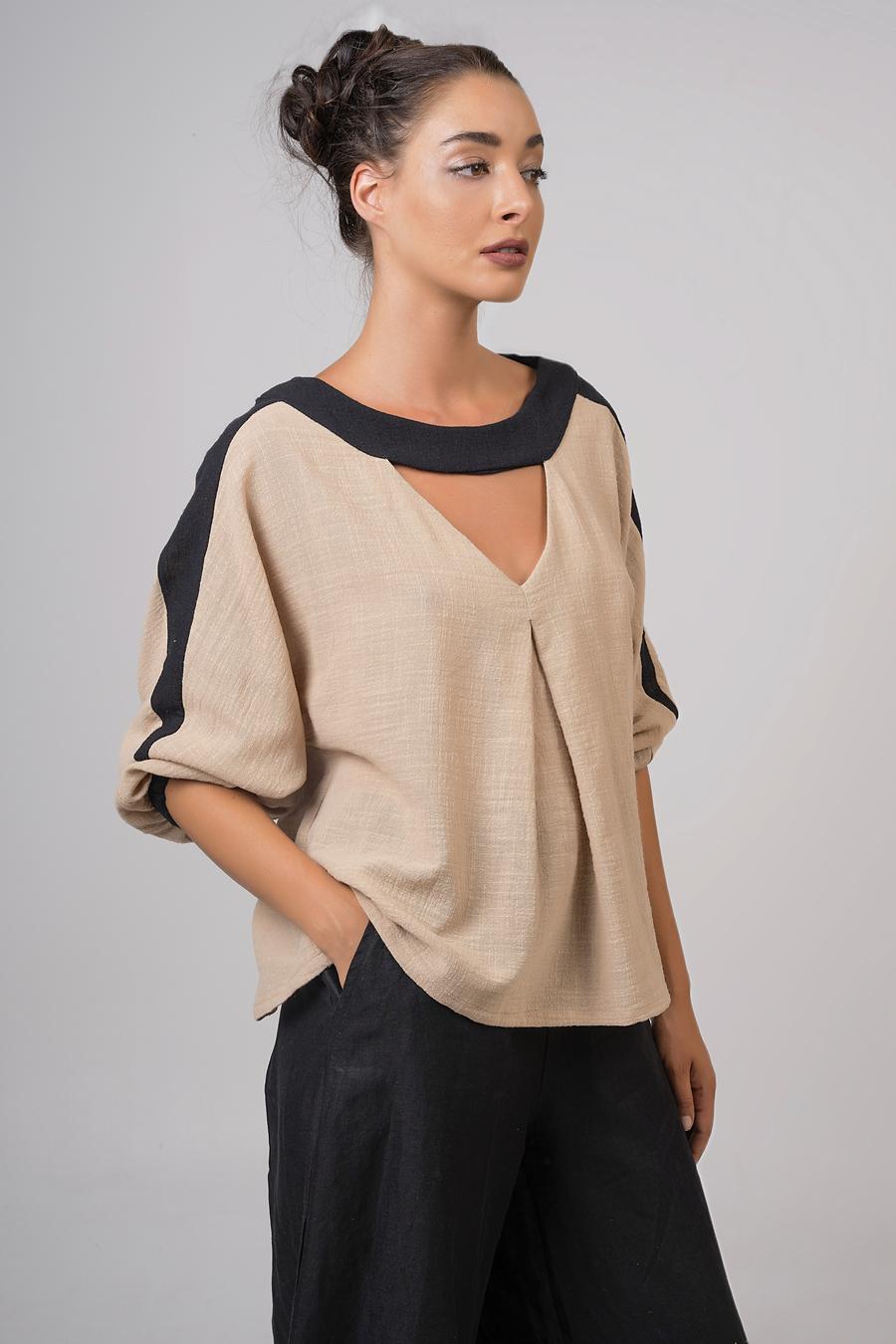 Blouse with 3/4 sleeves Stone White