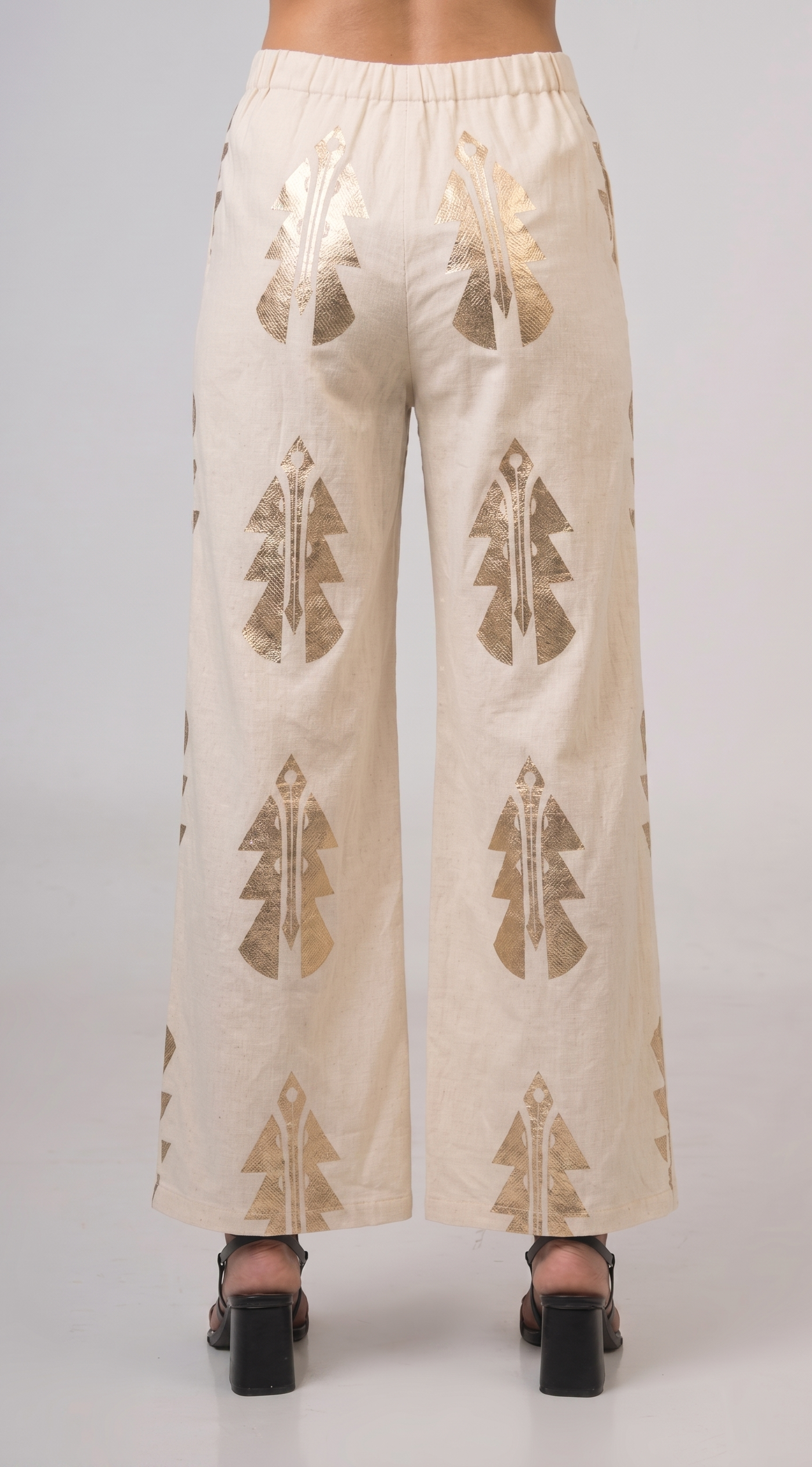 High-waisted embroidered trousers Vanilla - Gold