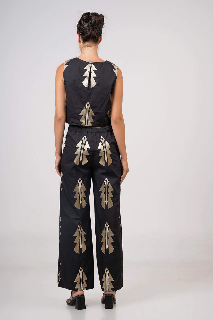 High-waisted embroidered trousers Black - Gold