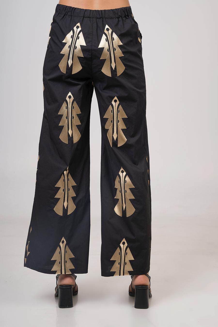 High-waisted embroidered trousers Black - Gold