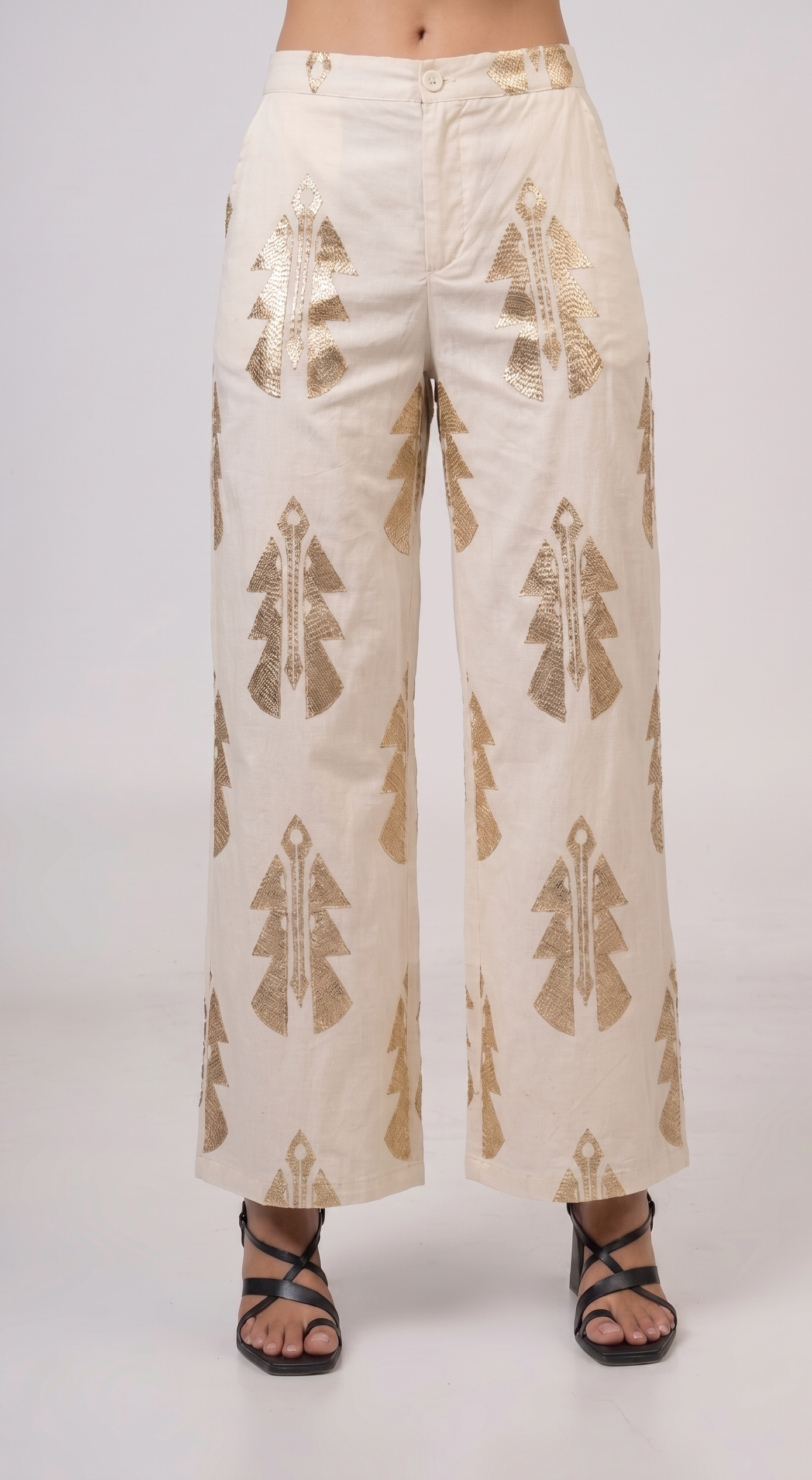 High-waisted embroidered trousers Vanilla - Gold