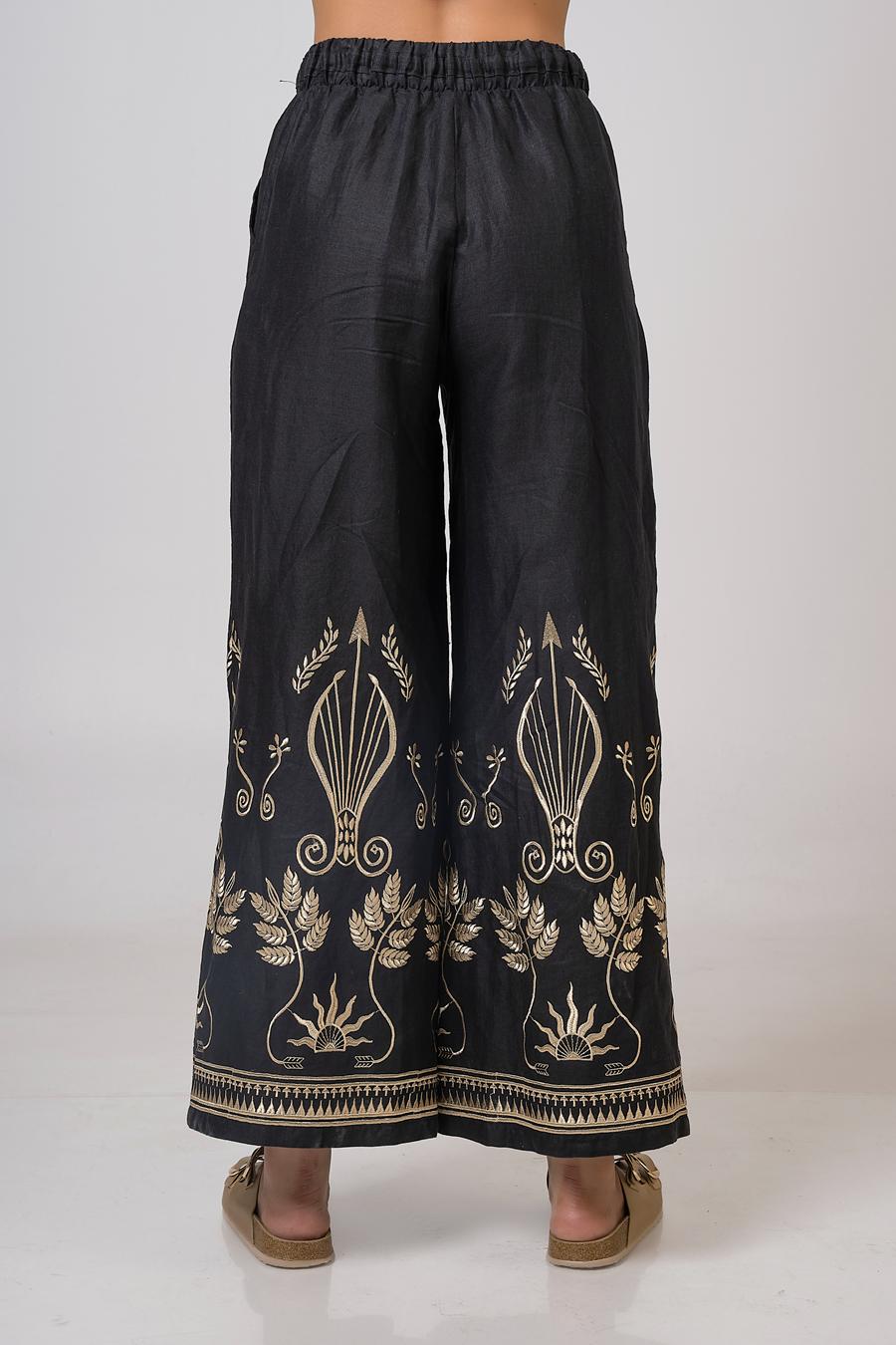 Τrousers high waist with embroidery Black - Gold