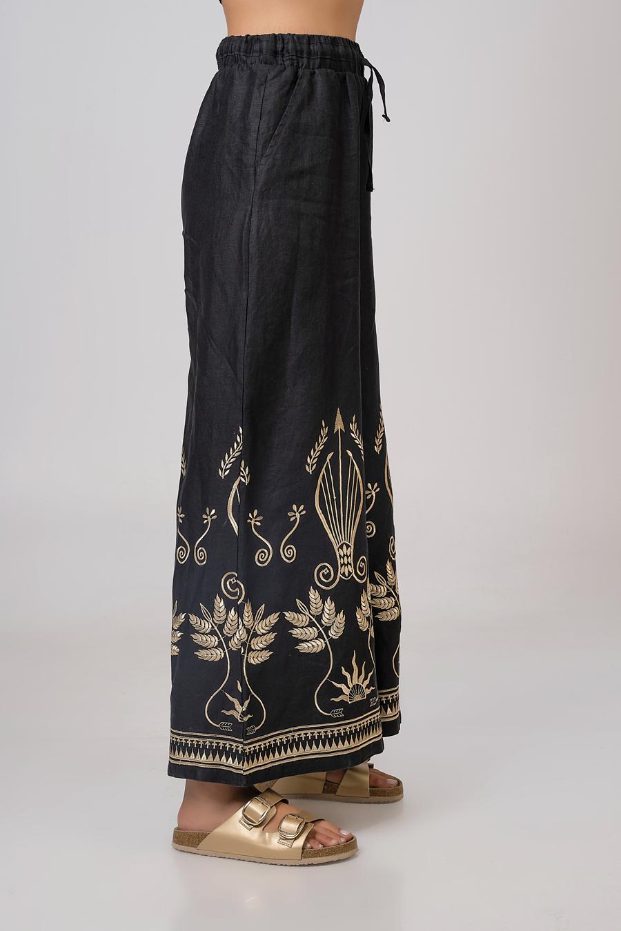 Τrousers high waist with embroidery Black - Gold