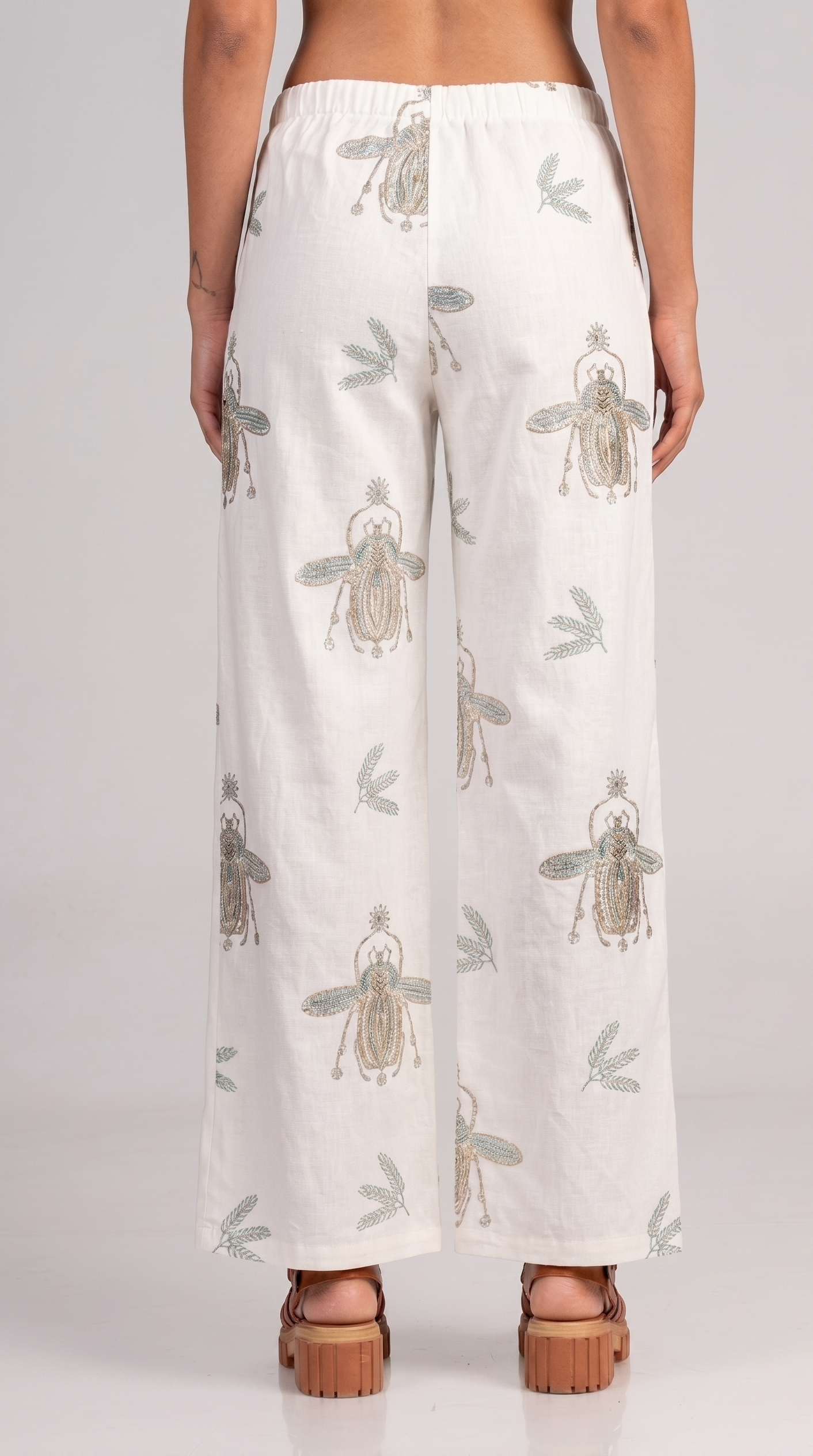 Trousers high waist with embroidery Off White - Green