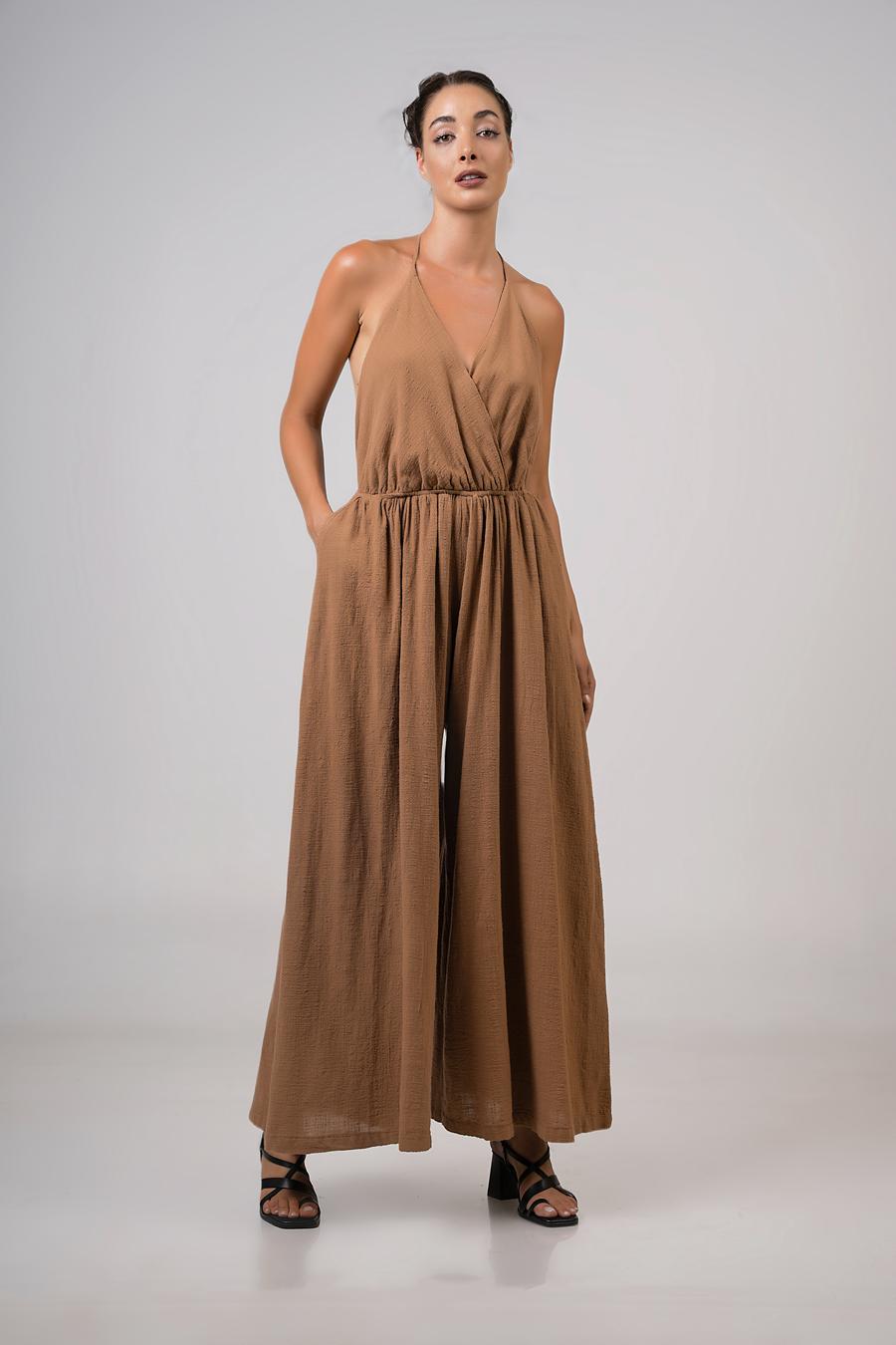 Halter jumpsuit with pockets Brown