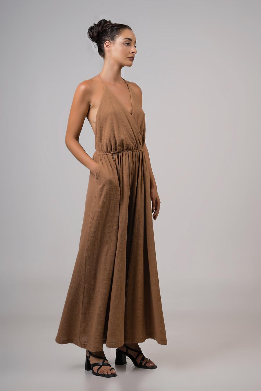 Halter jumpsuit with pockets Brown