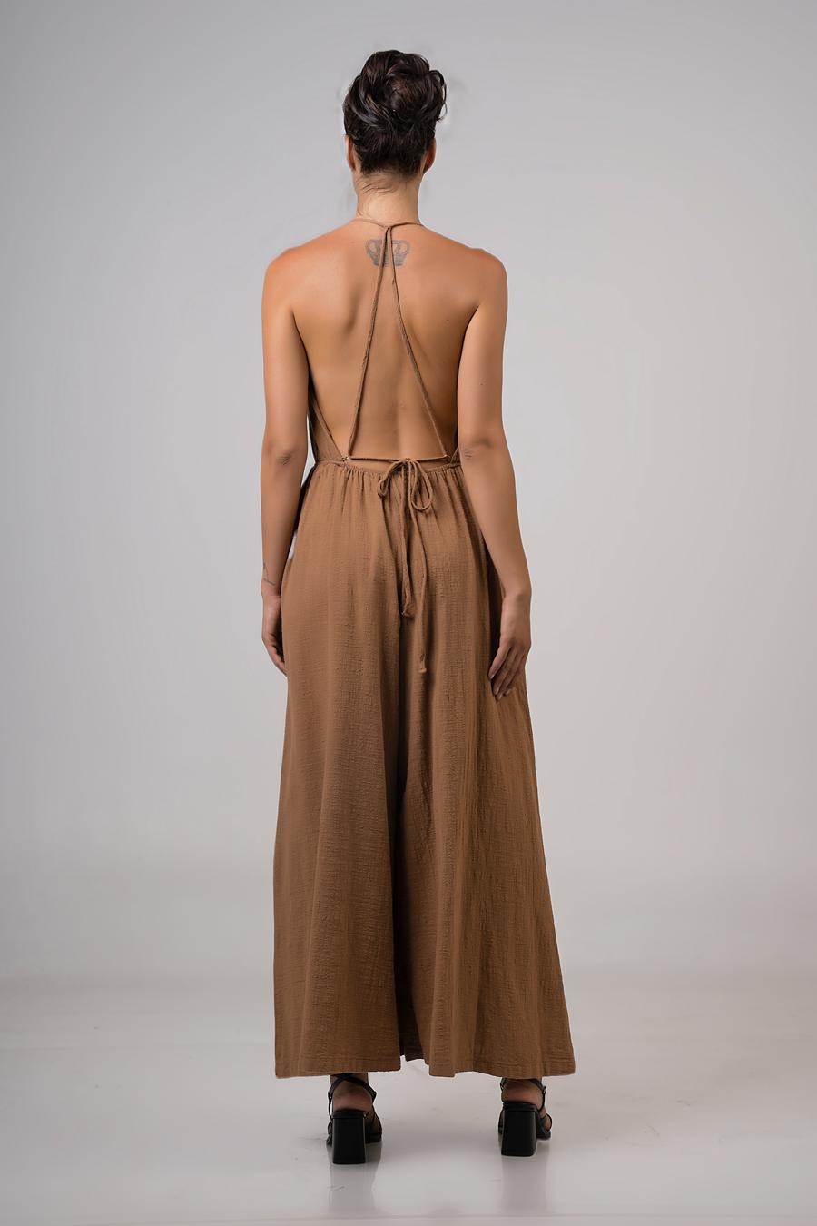Halter jumpsuit with pockets Brown