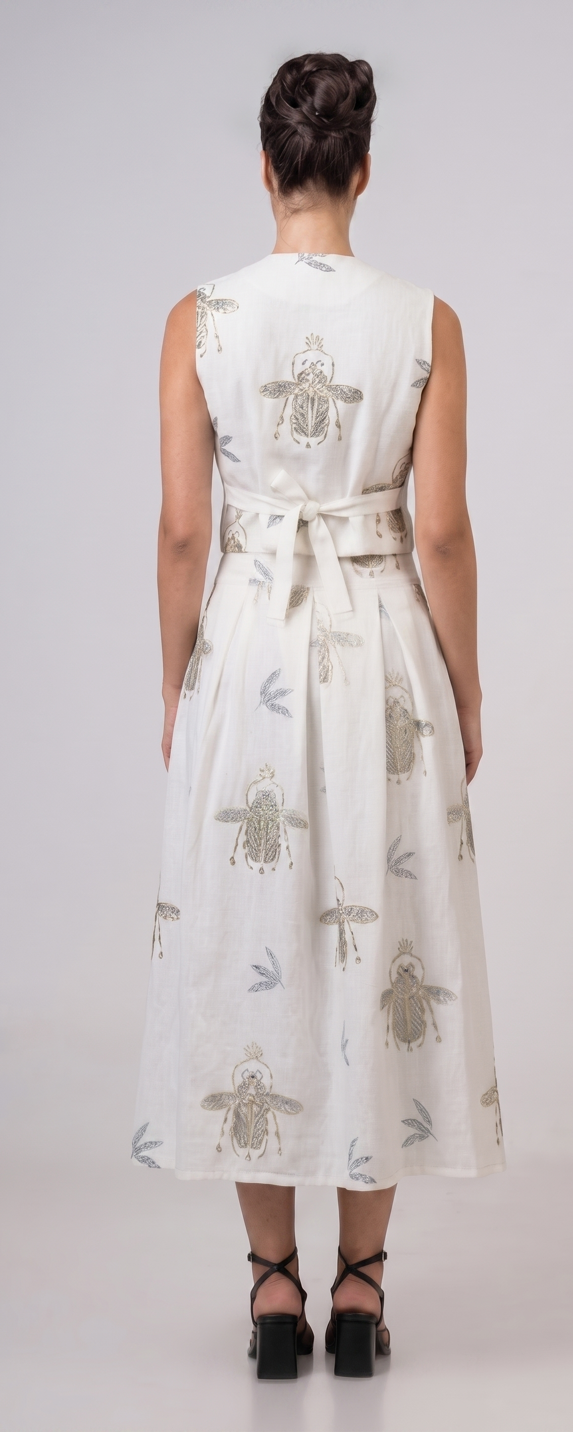 Vest with buttons and embroidery Off White - Green