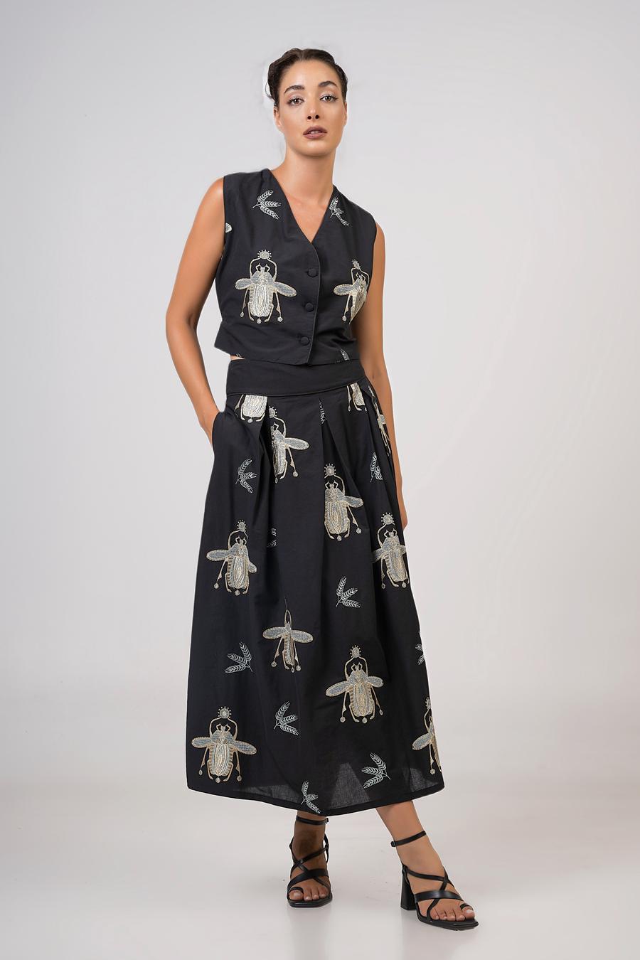 Vest with buttons and embroidery Black - Green