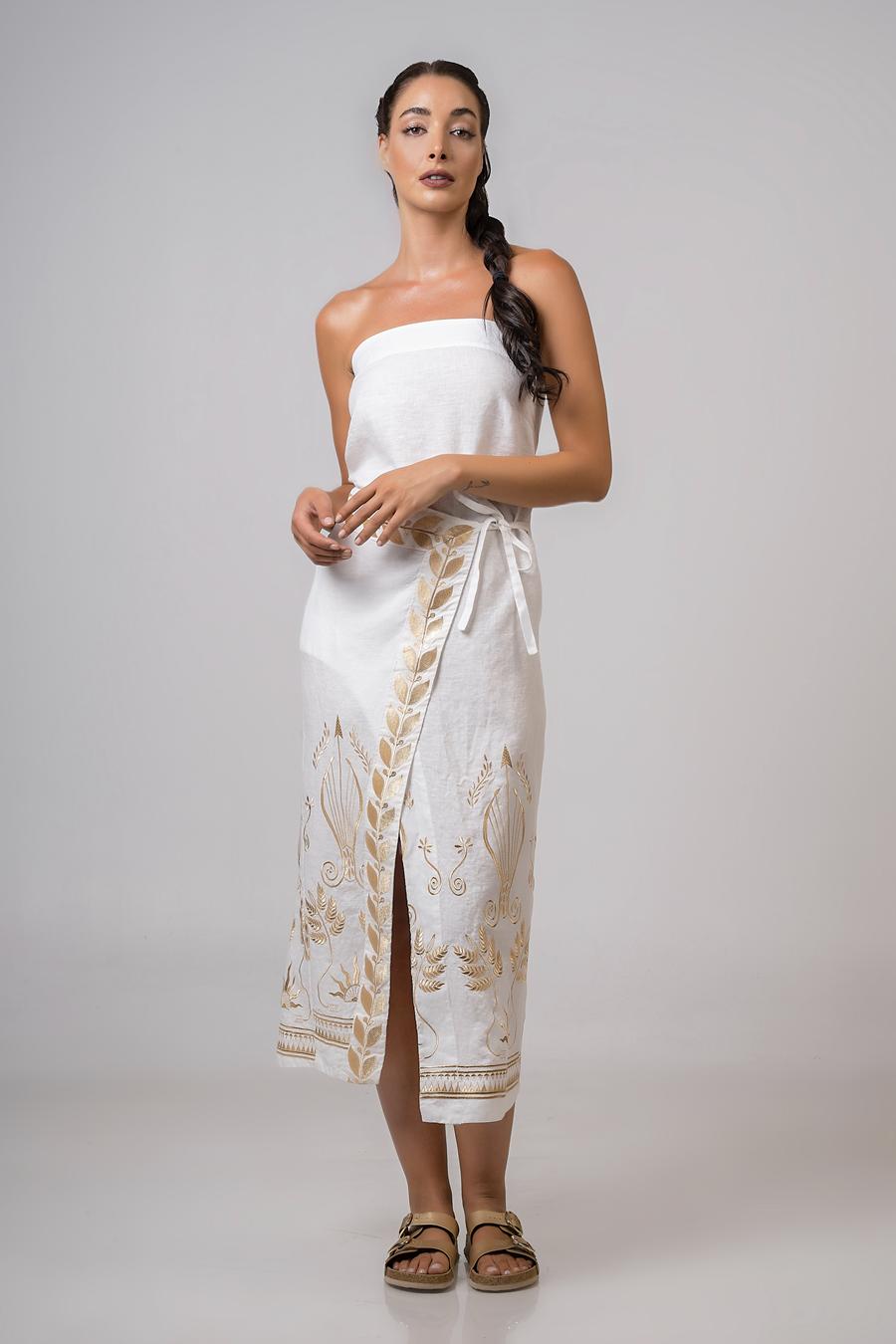 Strapless dress with embroidery Off White - Gold