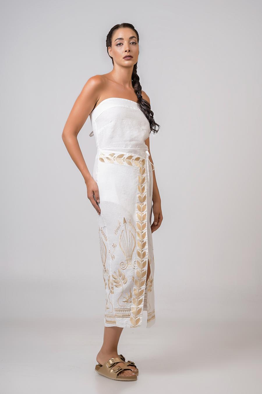 Strapless dress with embroidery Off White - Gold