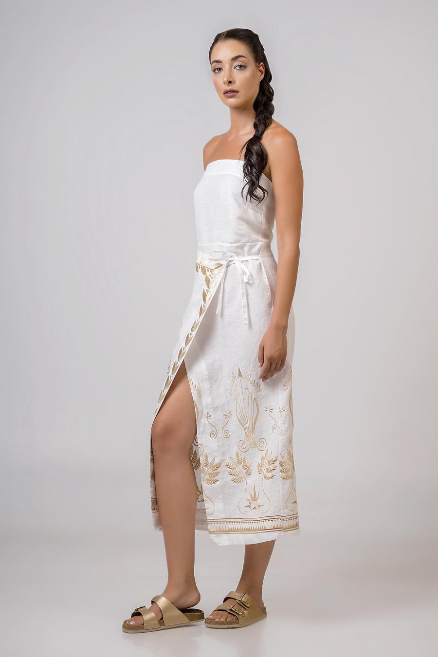 Strapless dress with embroidery Off White - Gold