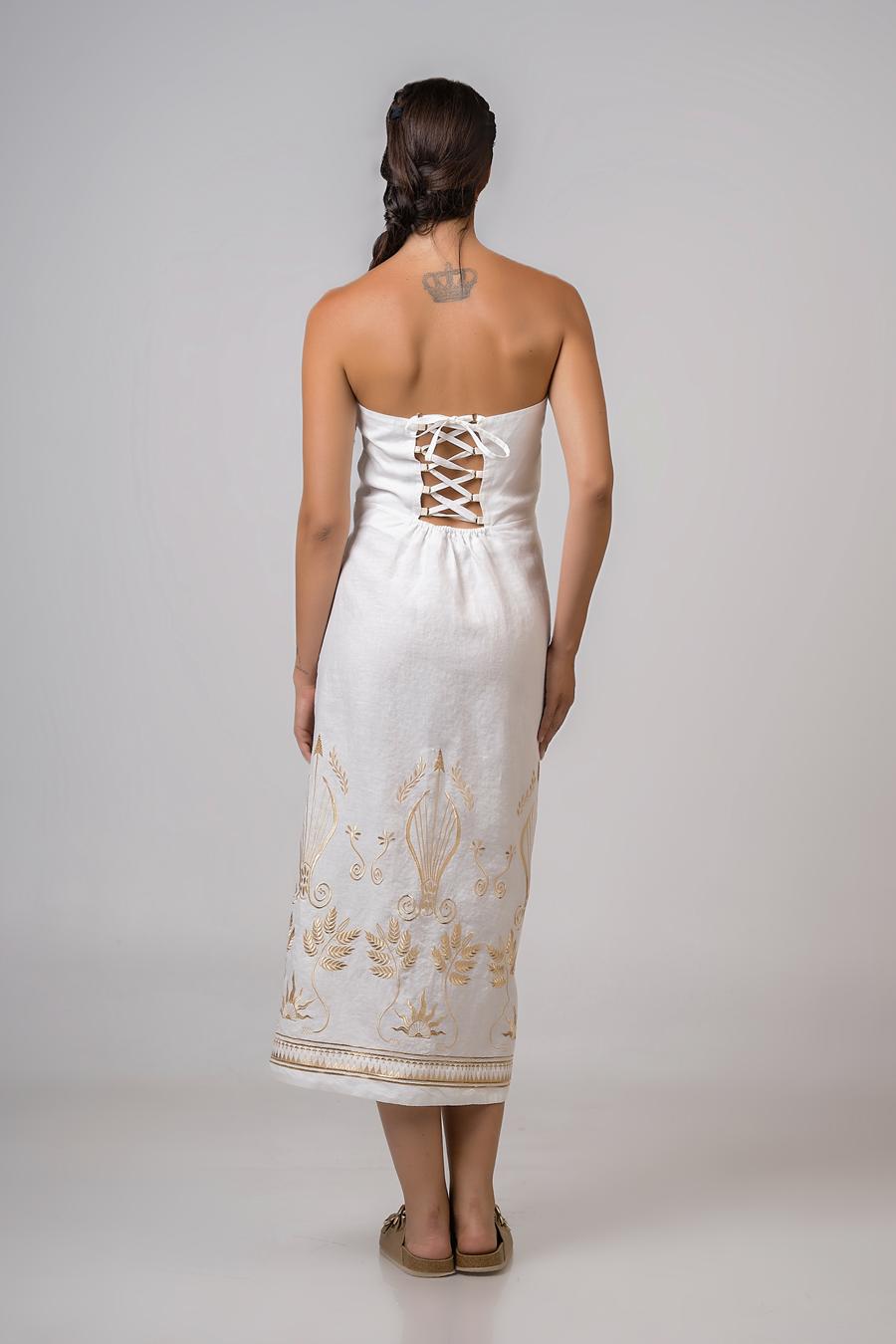 Strapless dress with embroidery Off White - Gold