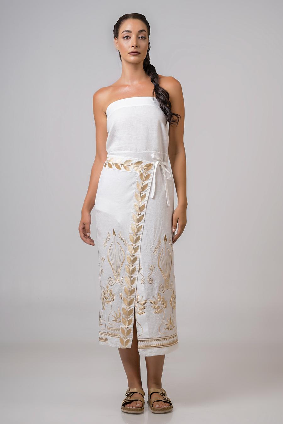 Strapless dress with embroidery Off White - Gold