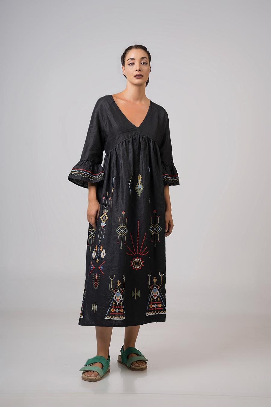 Dress midi with 3/4 sleeves Black