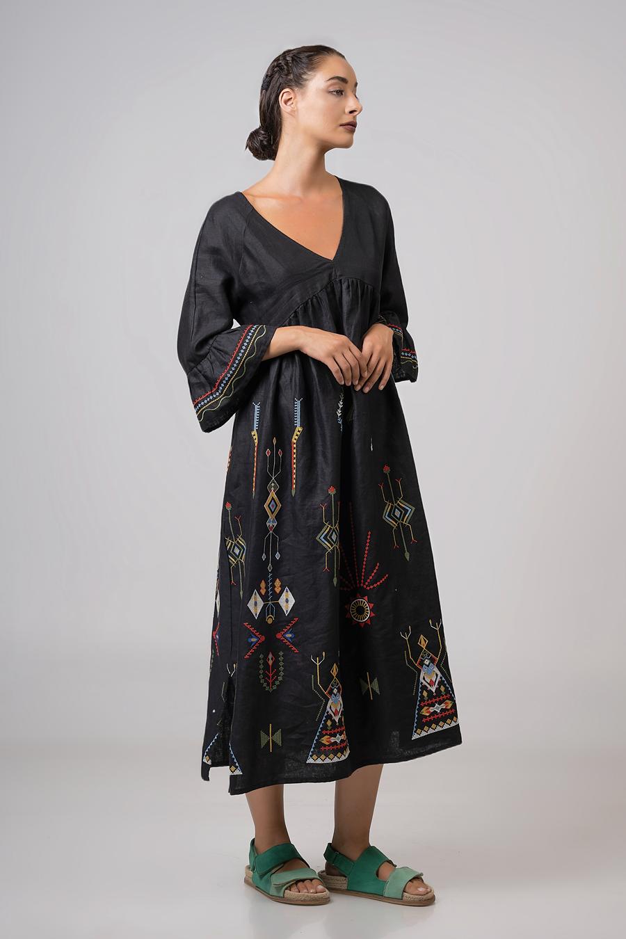 Dress midi with 3/4 sleeves Black