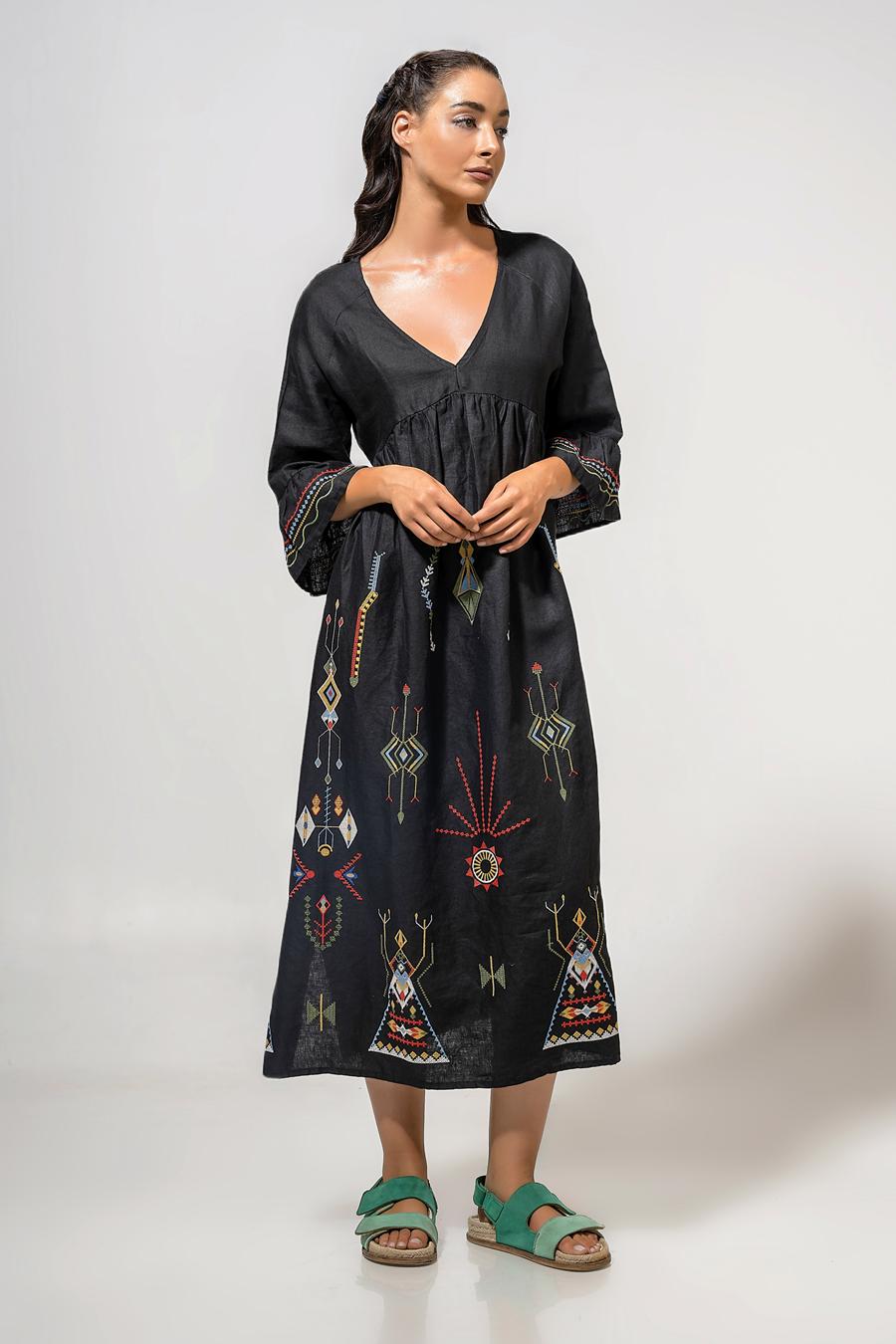 Dress midi with 3/4 sleeves Black
