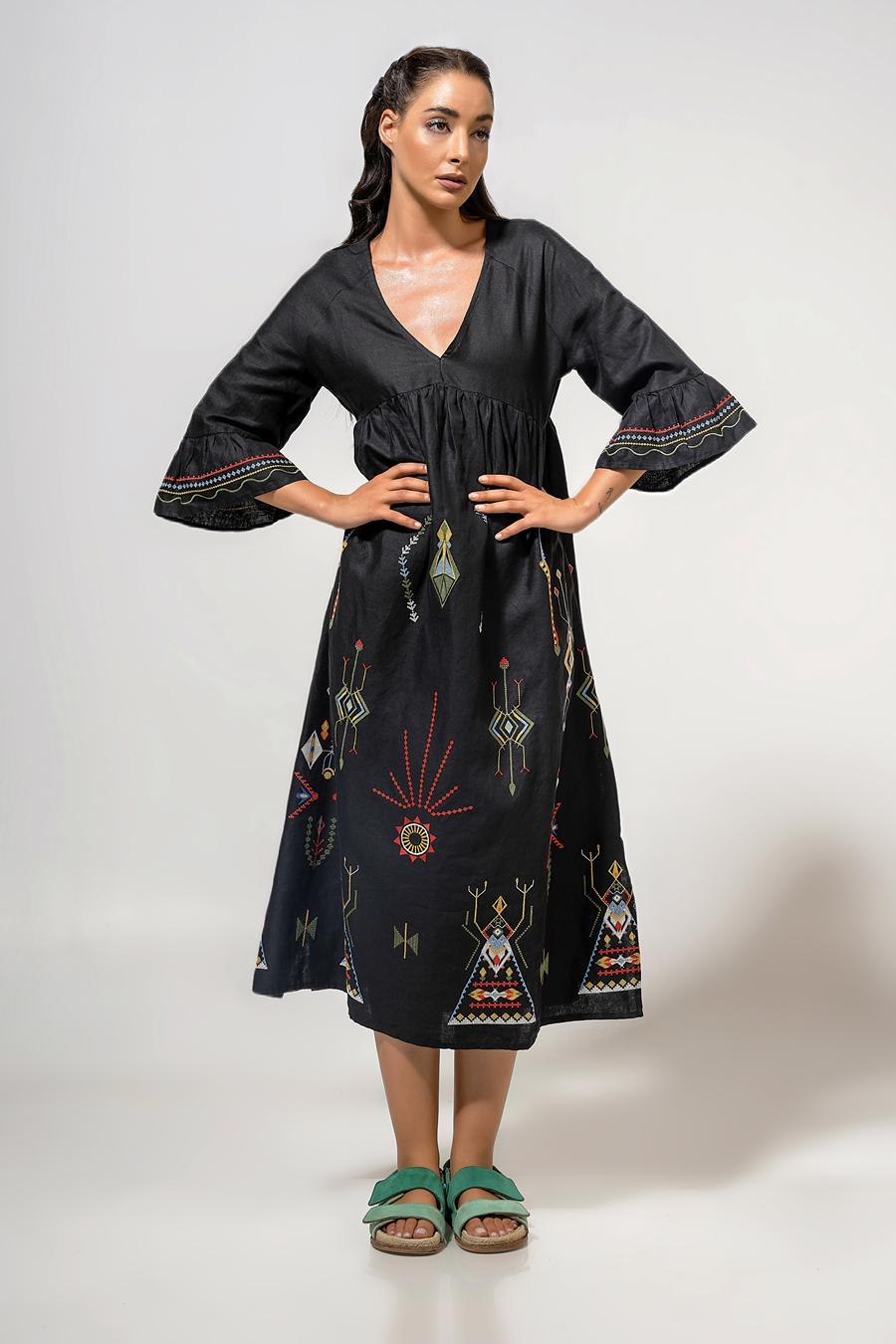 Dress midi with 3/4 sleeves Black
