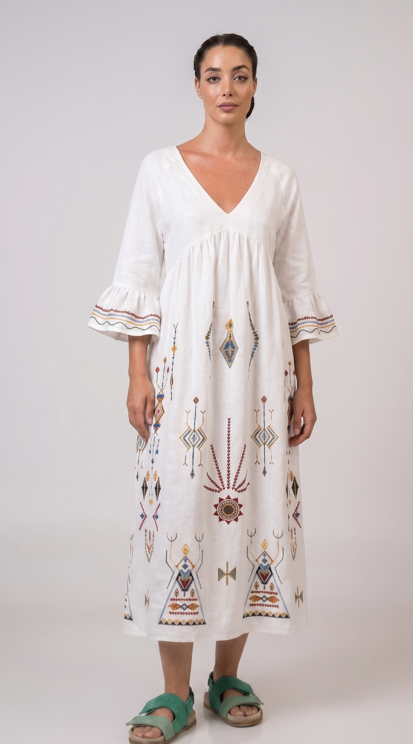 Dress midi with 3/4 sleeves White