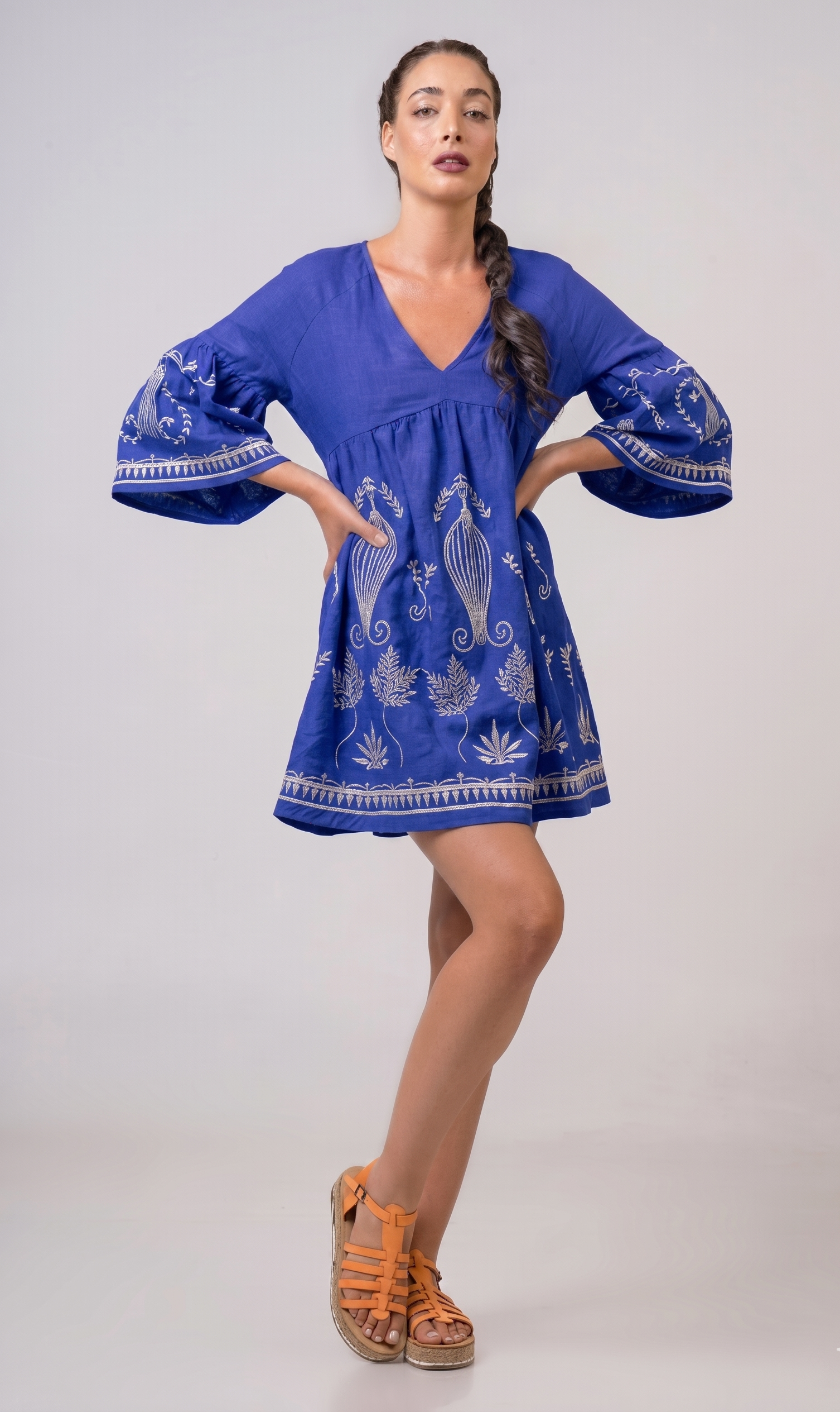 Short Dress with 3/4 sleeves Indigo - Silver