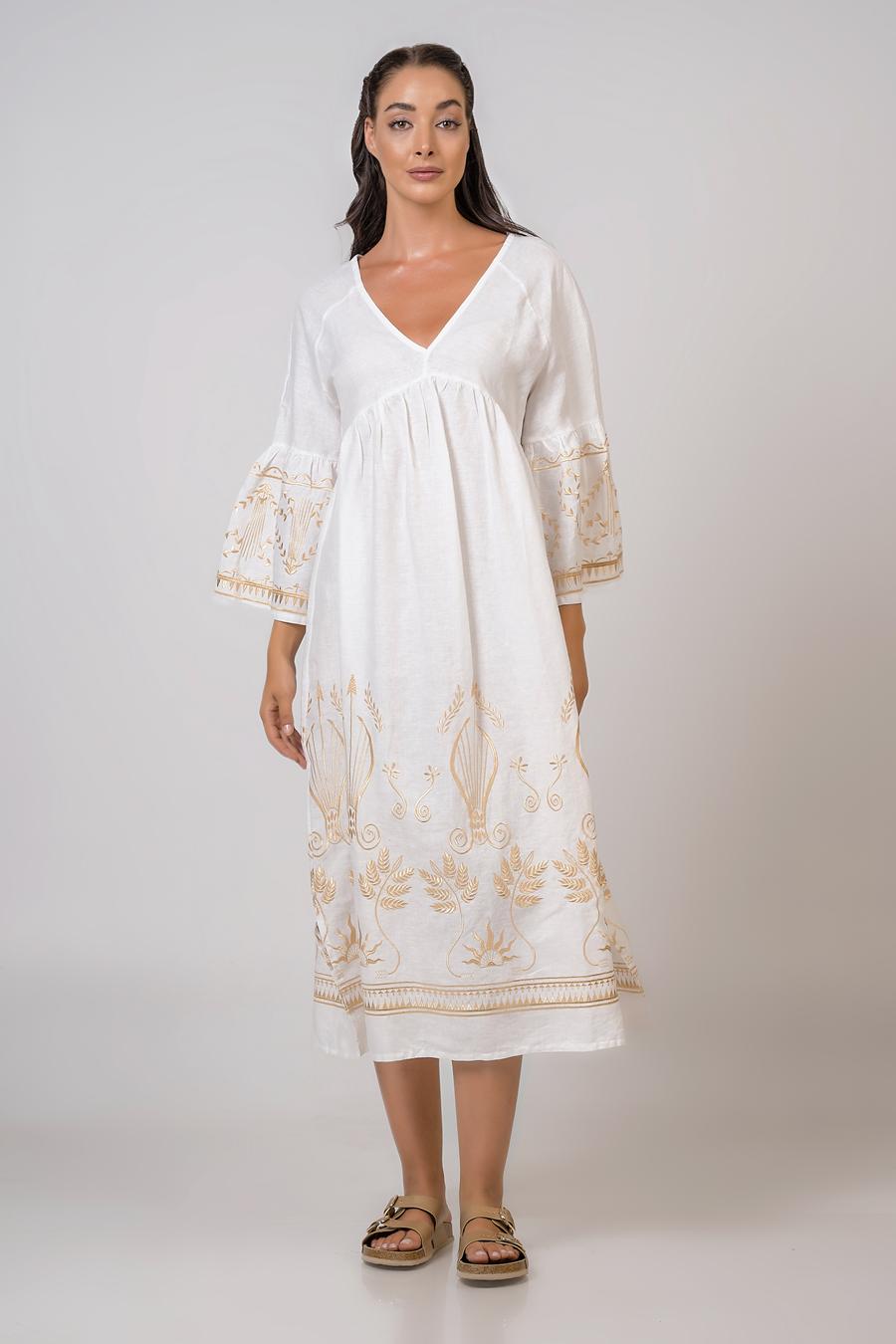 Short Dress with 3/4 sleeves Off White - Gold