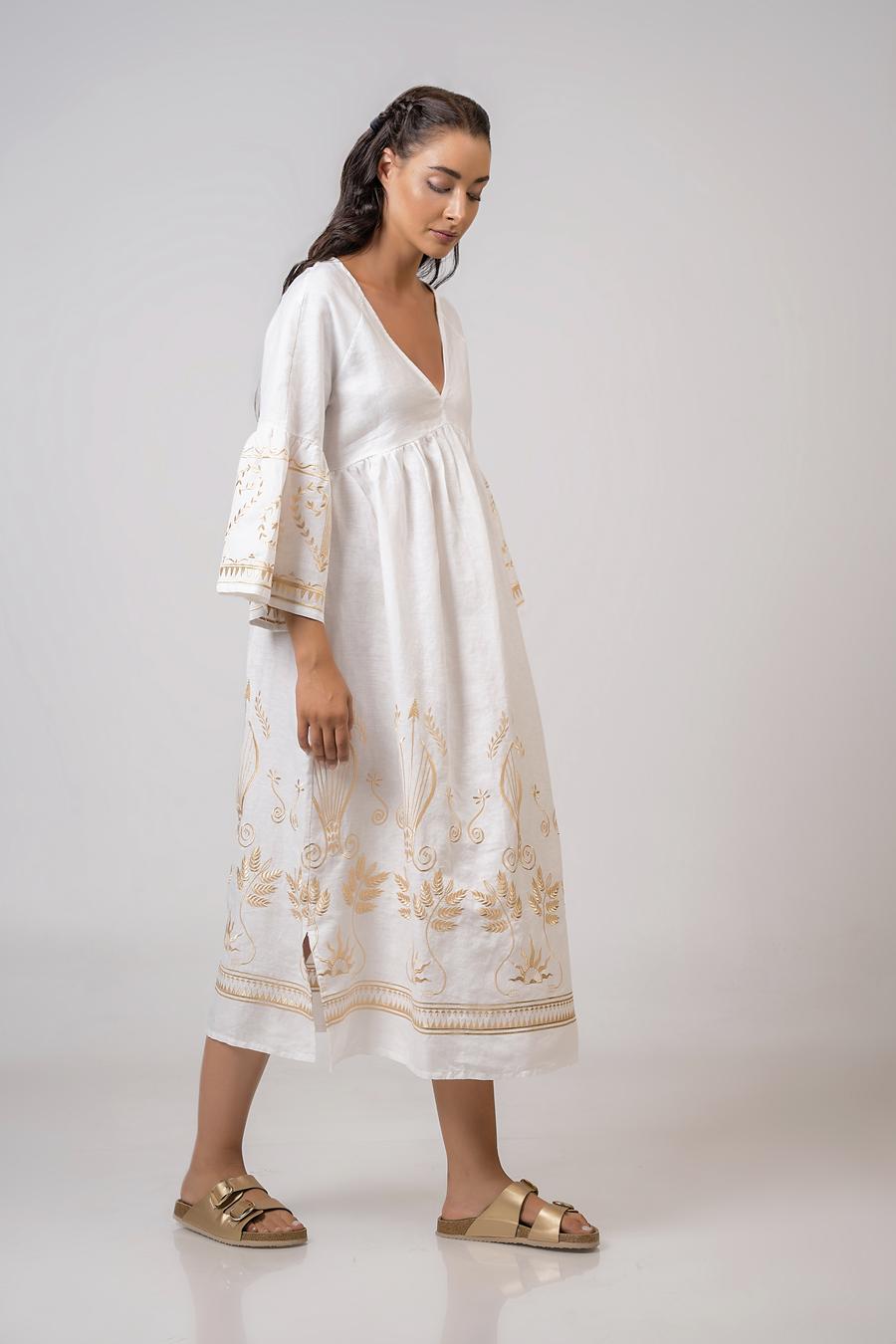 Short Dress with 3/4 sleeves Off White - Gold