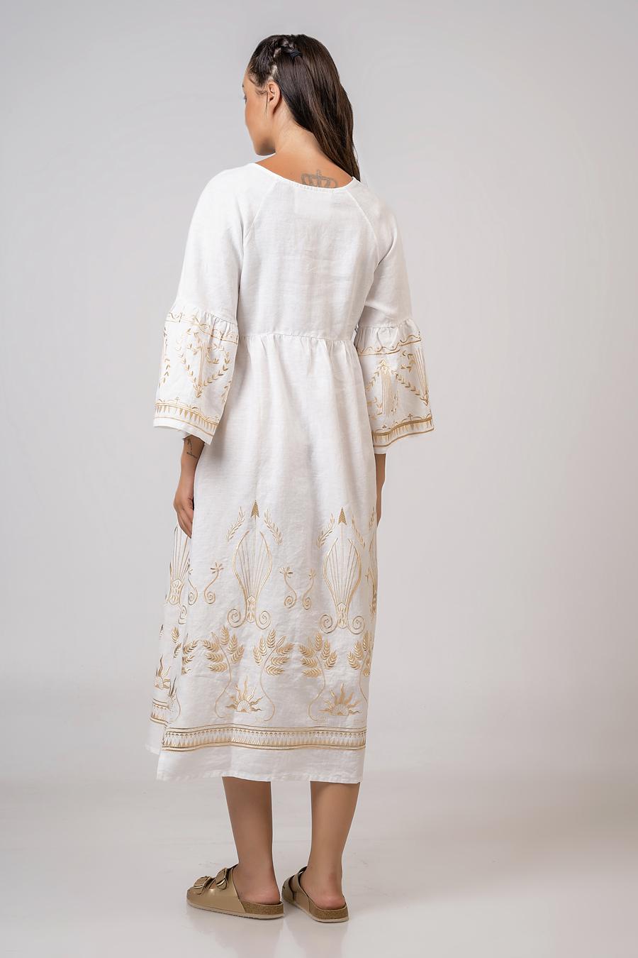 Short Dress with 3/4 sleeves Off White - Gold