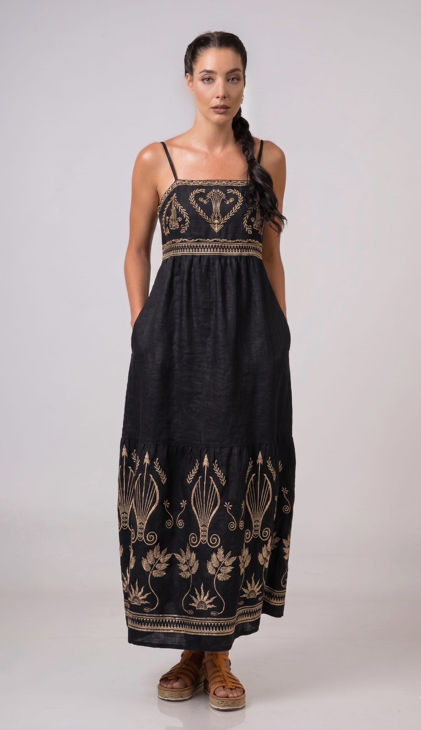 Dress maxi with sleeves Black - Gold