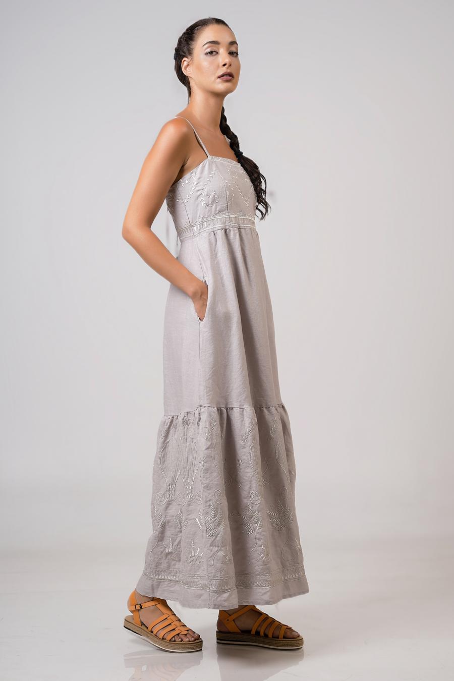 Dress maxi with sleeves Pouro - Silver
