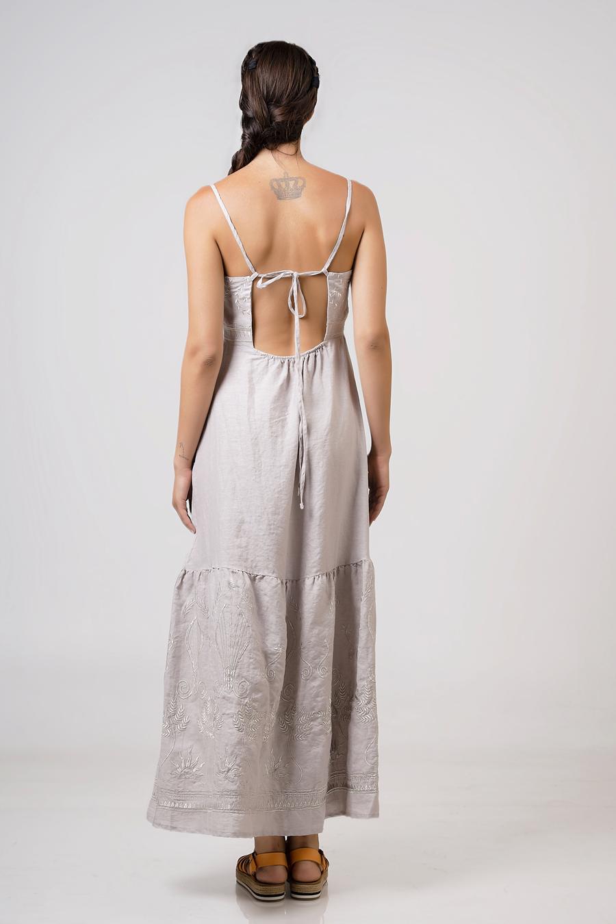 Dress maxi with sleeves Pouro - Silver