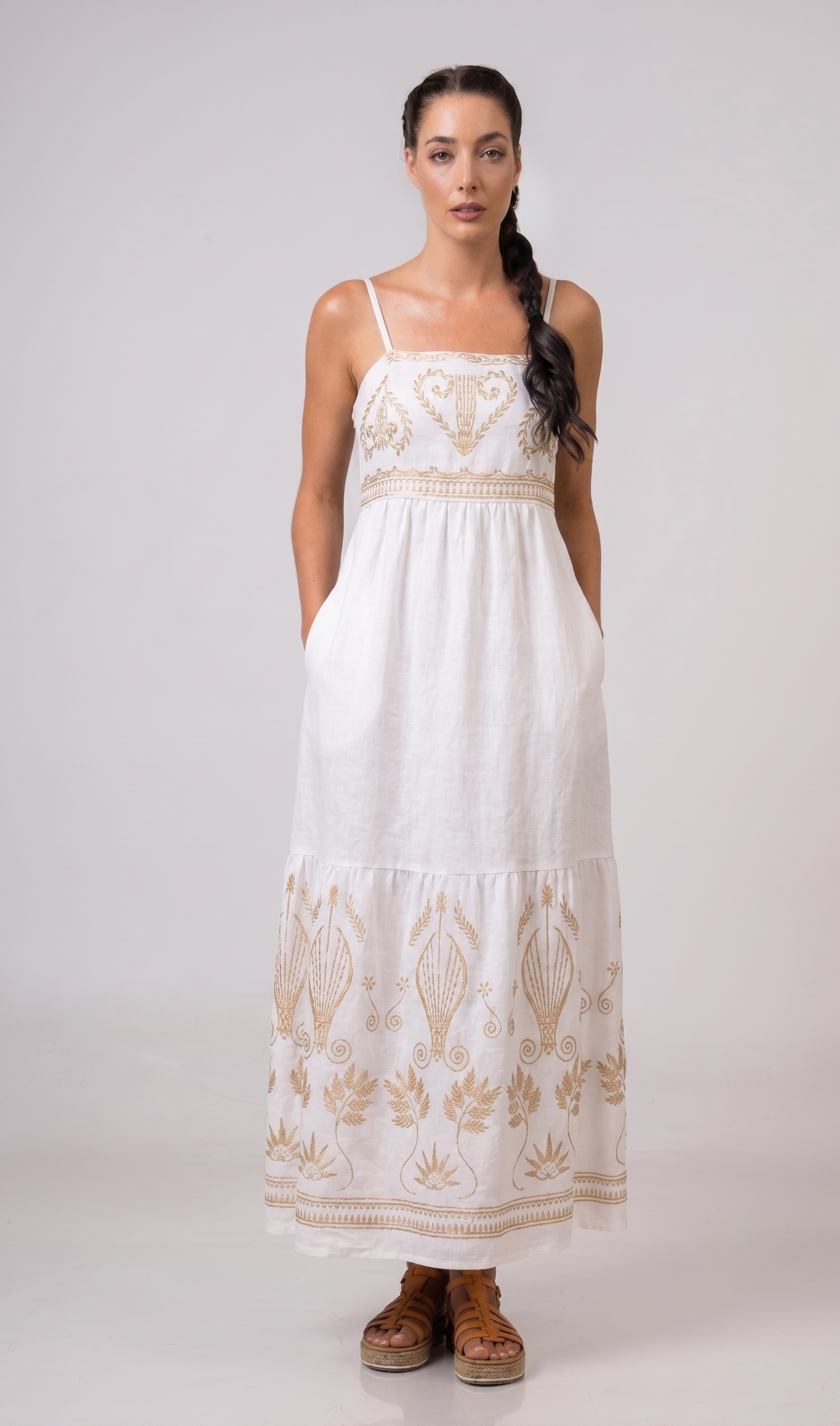 Dress maxi with sleeves Off White - Gold