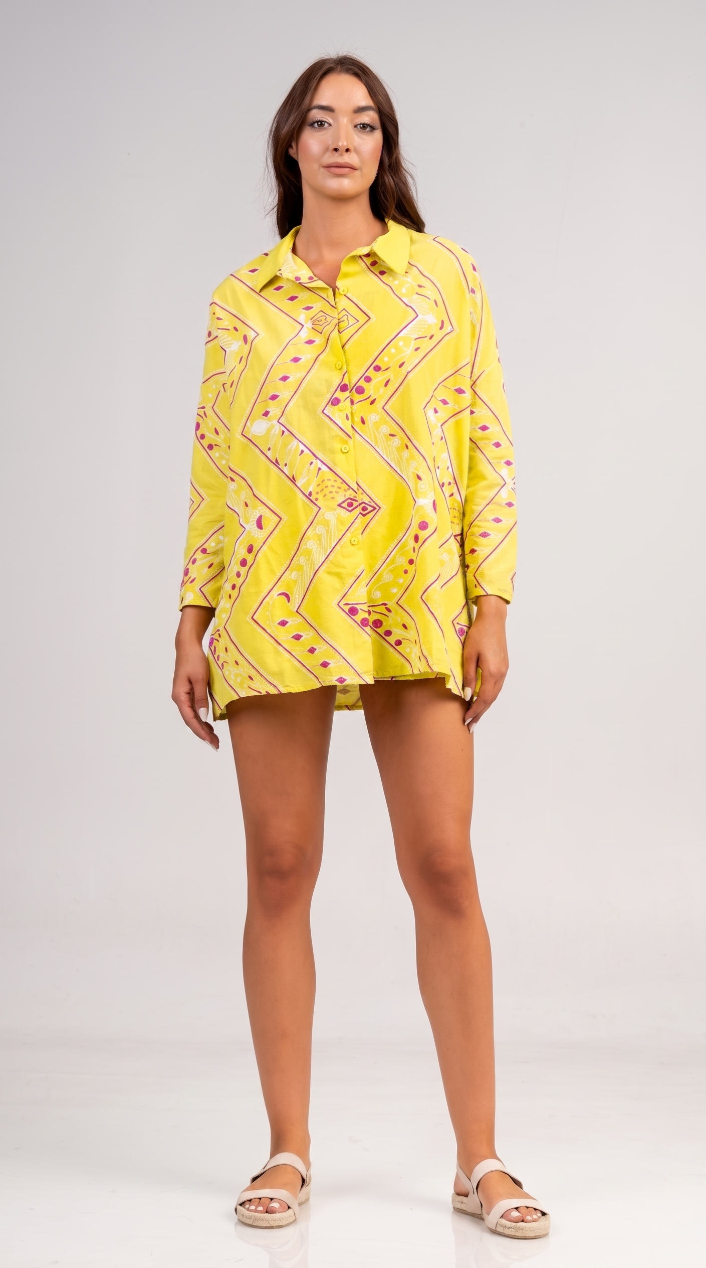 Shirt long sleeves with embroidery Lime - Magenta