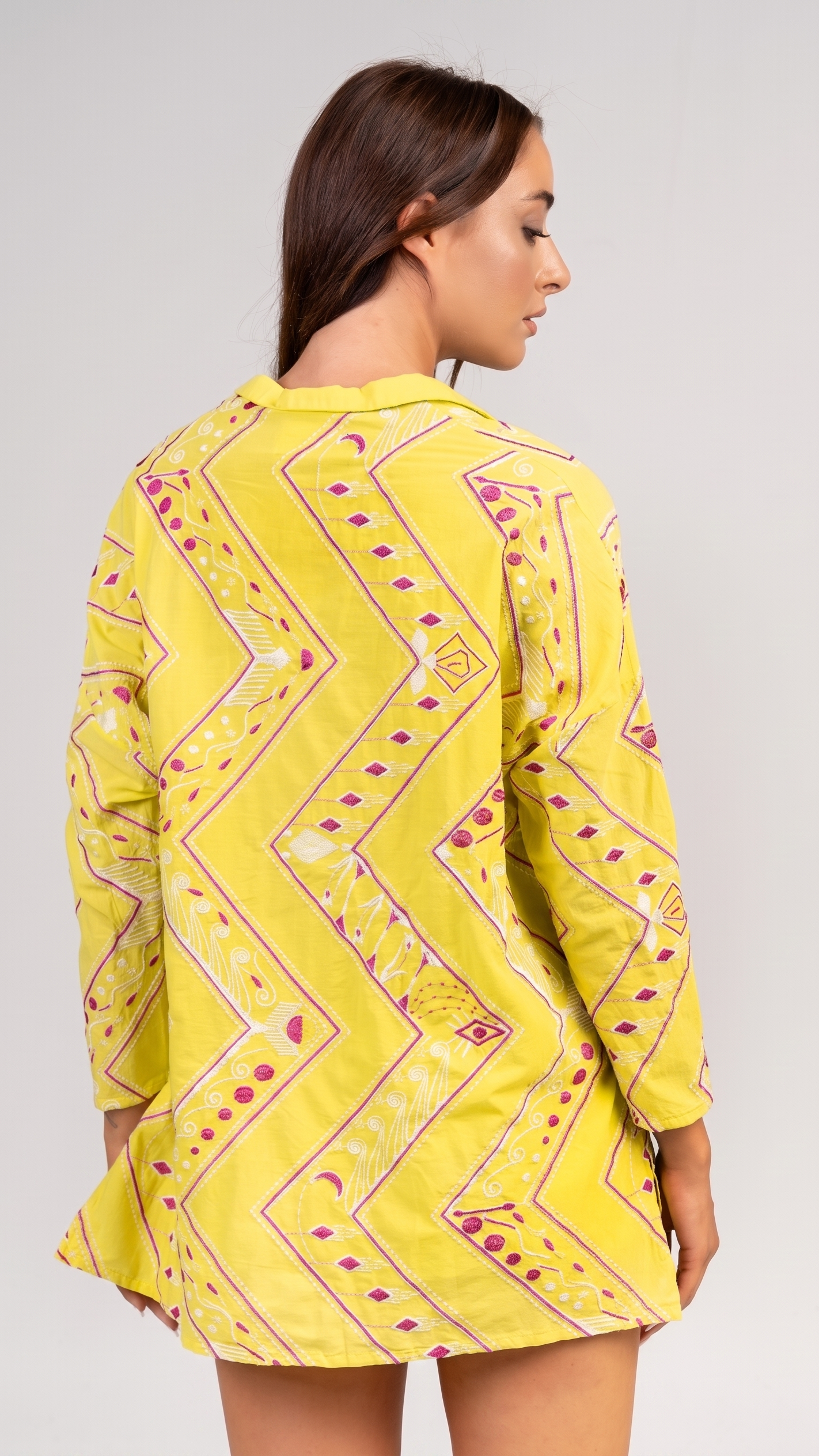 Shirt long sleeves with embroidery Lime - Magenta