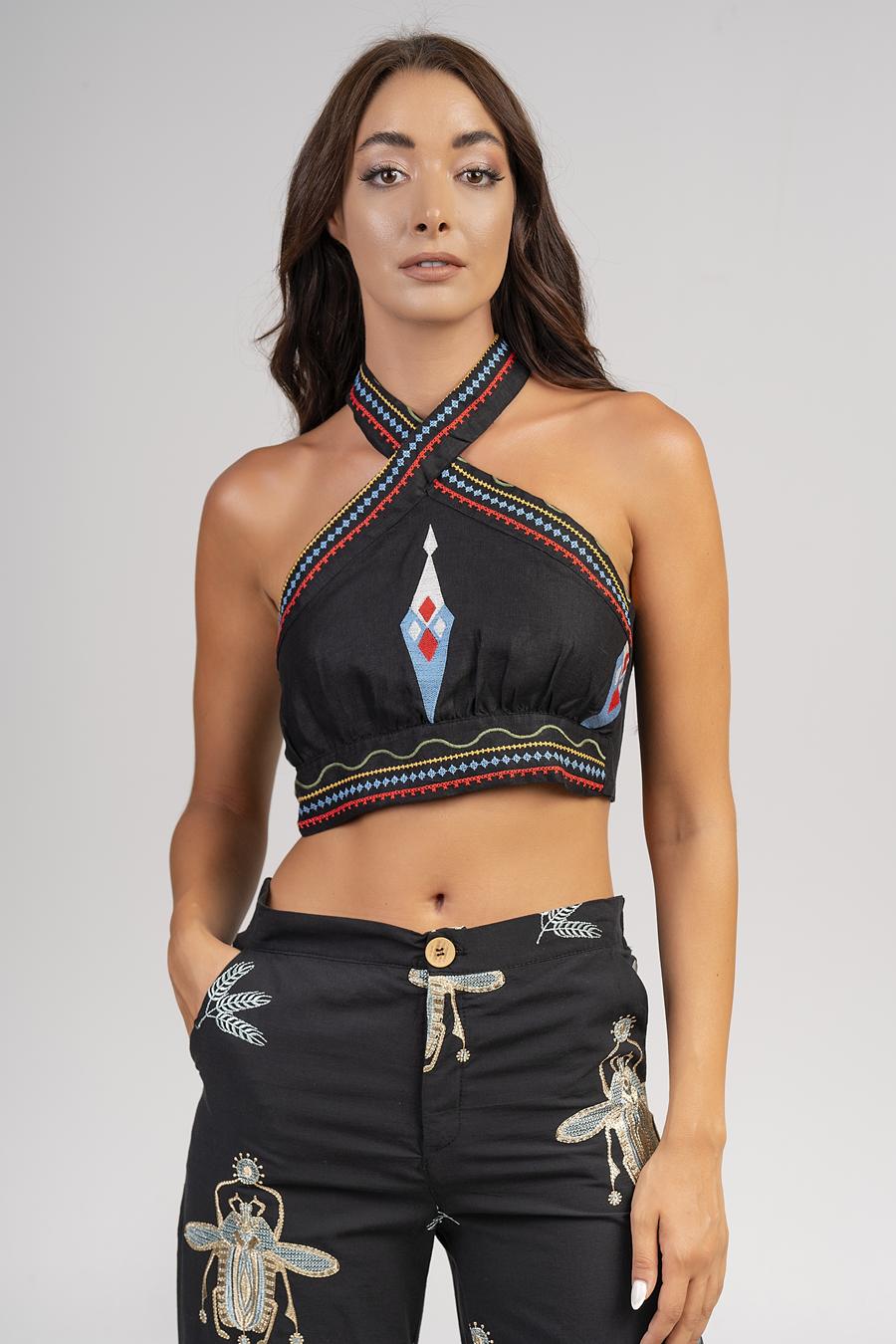 Crop top with embroidery Black